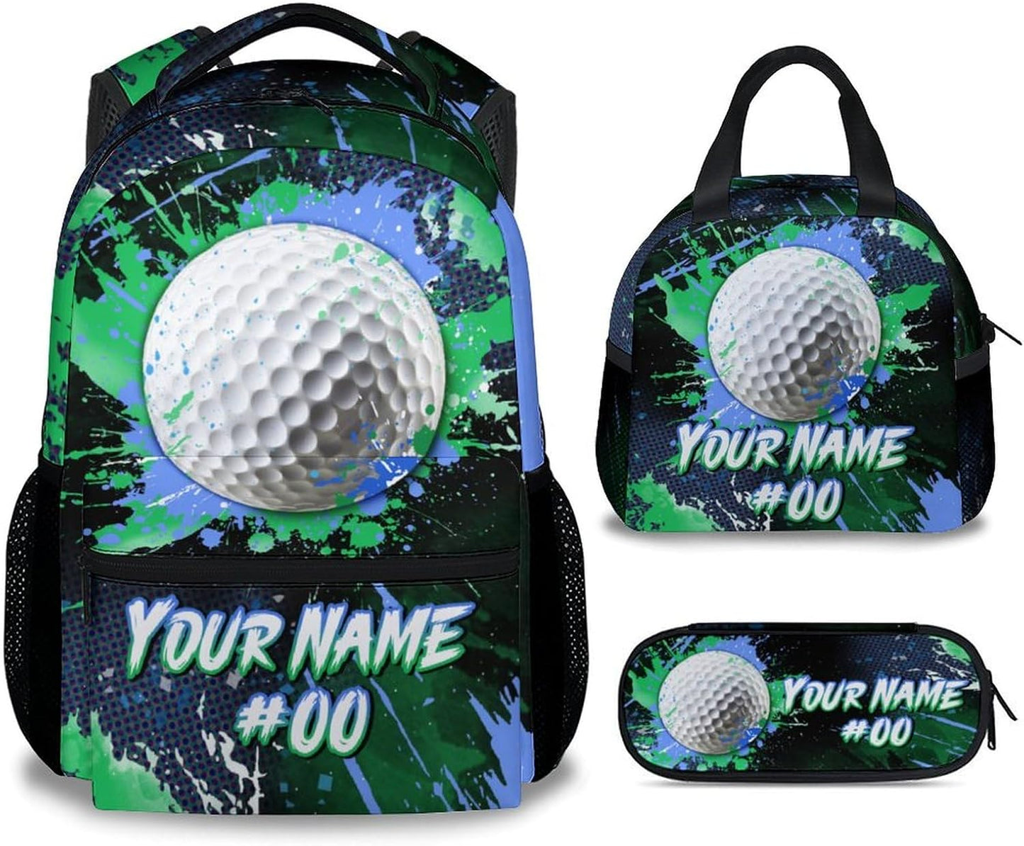 COZYAURA Kids' Backpacks - Personalized Golf Backpack Set for Boys Girls - Sports Bookbag for Elementary Middle School - Cool Ball School Bag with Lunch Bag & Pencil Case