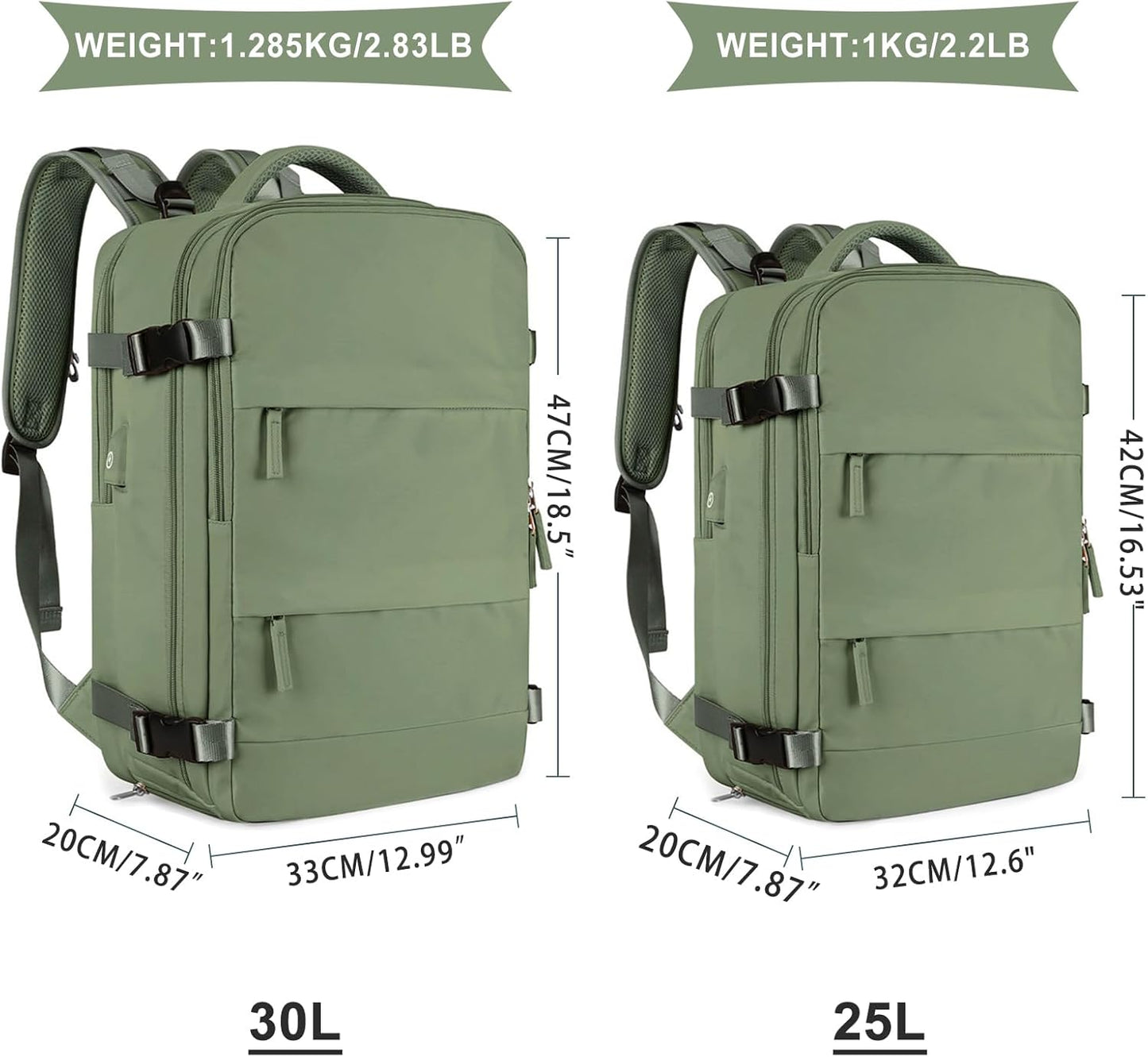 coowoz Large Travel Backpack For Women Men,Carry On Backpack Flight Approved,Hiking Backpacks Waterproof Outdoor Rucksack Casual Daypack Travel Bag Essentials Personal Item Backpack(Gray Green)