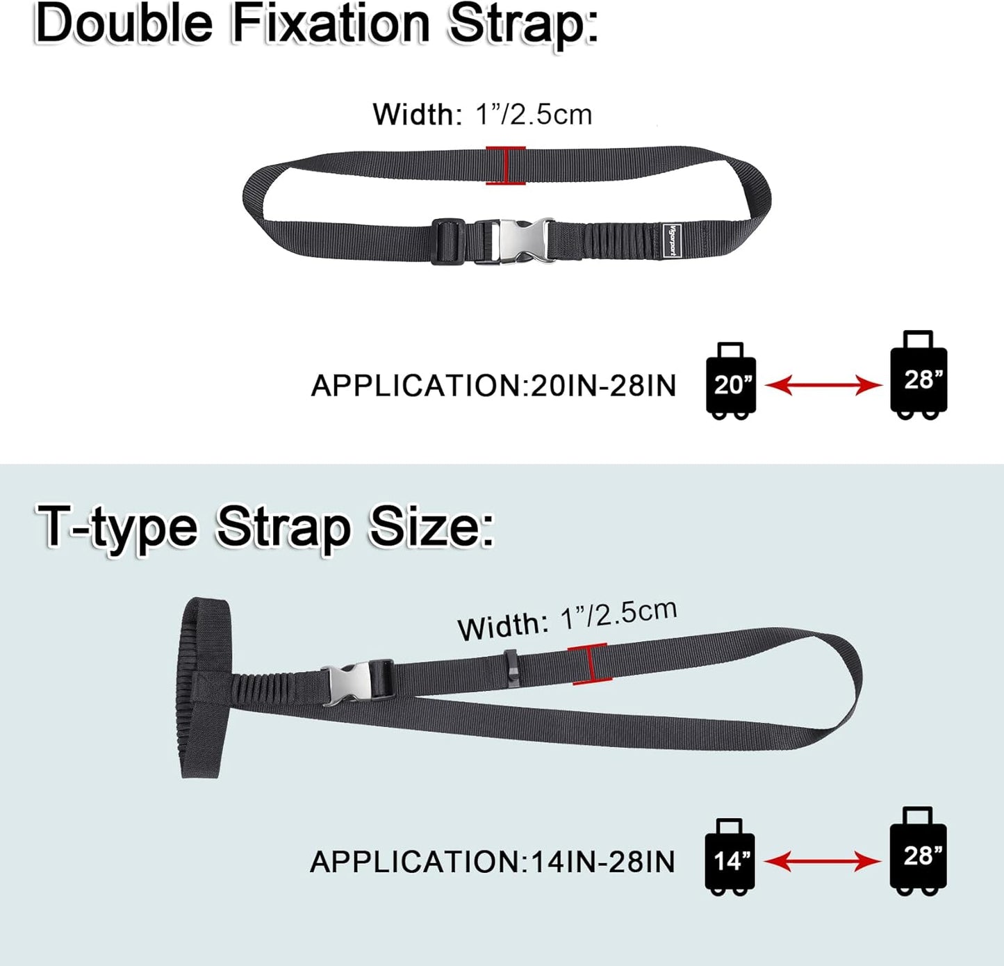 Vigorport Luggage Straps, Metal Luggage Connector Straps for Suitcases, Stretchable Add A Bag Adjustable Attachment Accessories Belts (Black, Medium)