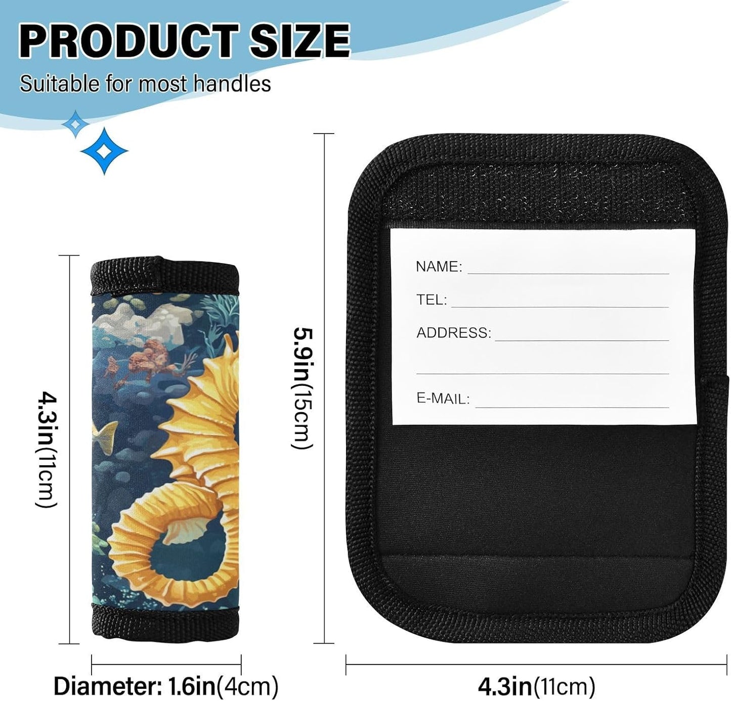 Blue Tropical Seahorse Coral 2 Pack Luggage Handle Wraps Covers for Suitcase Identifiers Bag Tags Travel Accessories