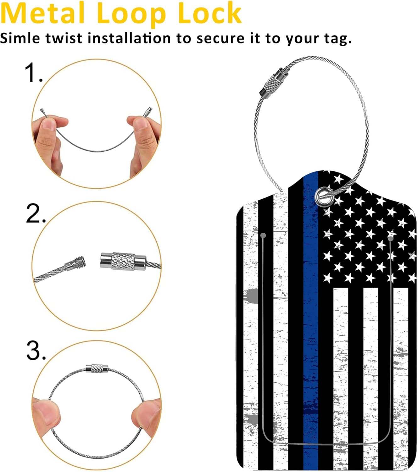 Luggage Tags for Suitcase,2 Pack Police Support Flag Luggage Tag with Privacy Flap,Name ID Label and Metal Loop for Women Men Girls Baggage Bag Backpack Instrument