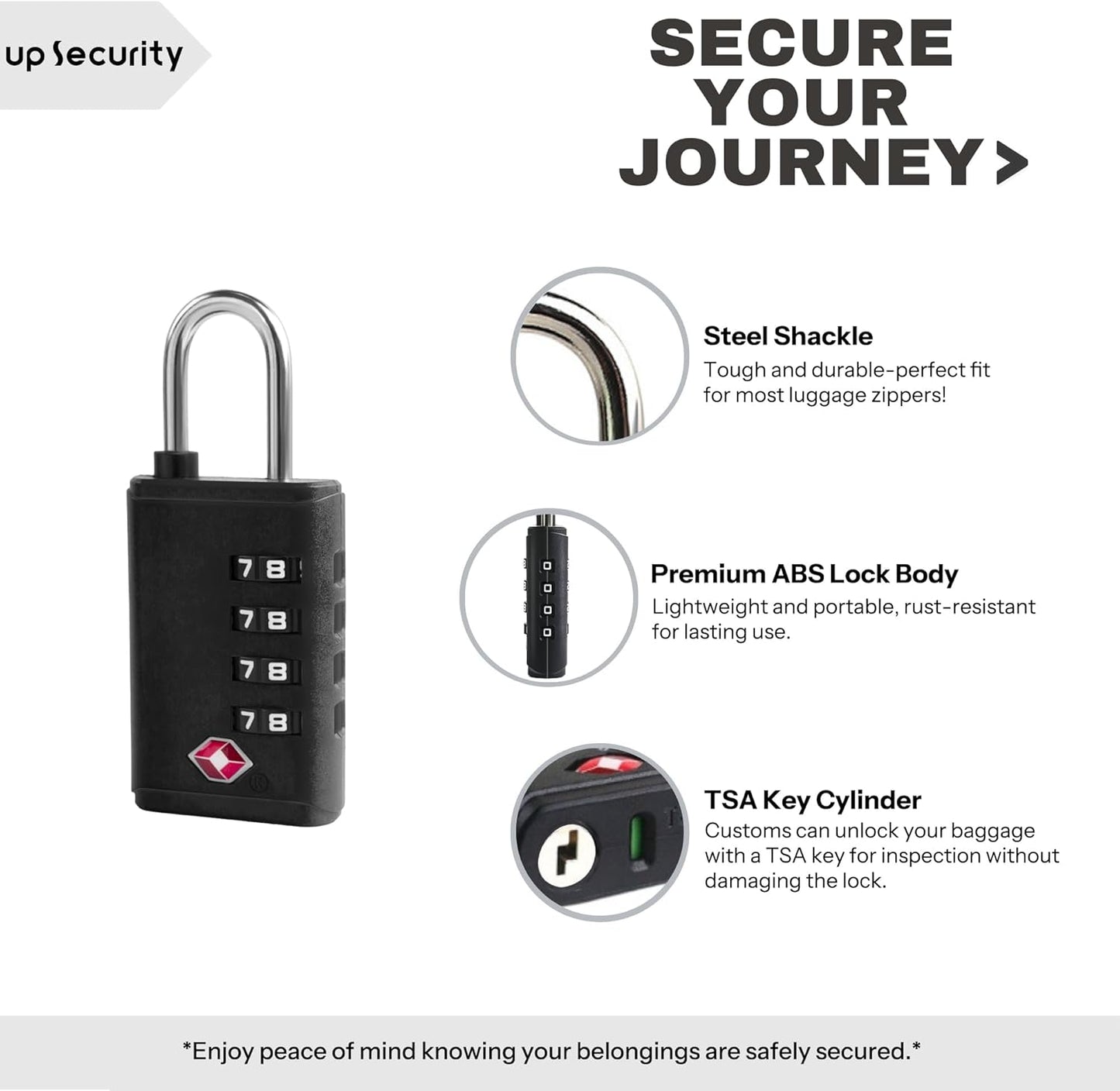TSA Locks for Luggage, Small Combination Padlock with Alert Indicator, Luggage Locks TSA Approved for Travel Essentials, Combo Lock for Suitcase, Cabinet, Gym Locker, Gun Case, Box (Black)