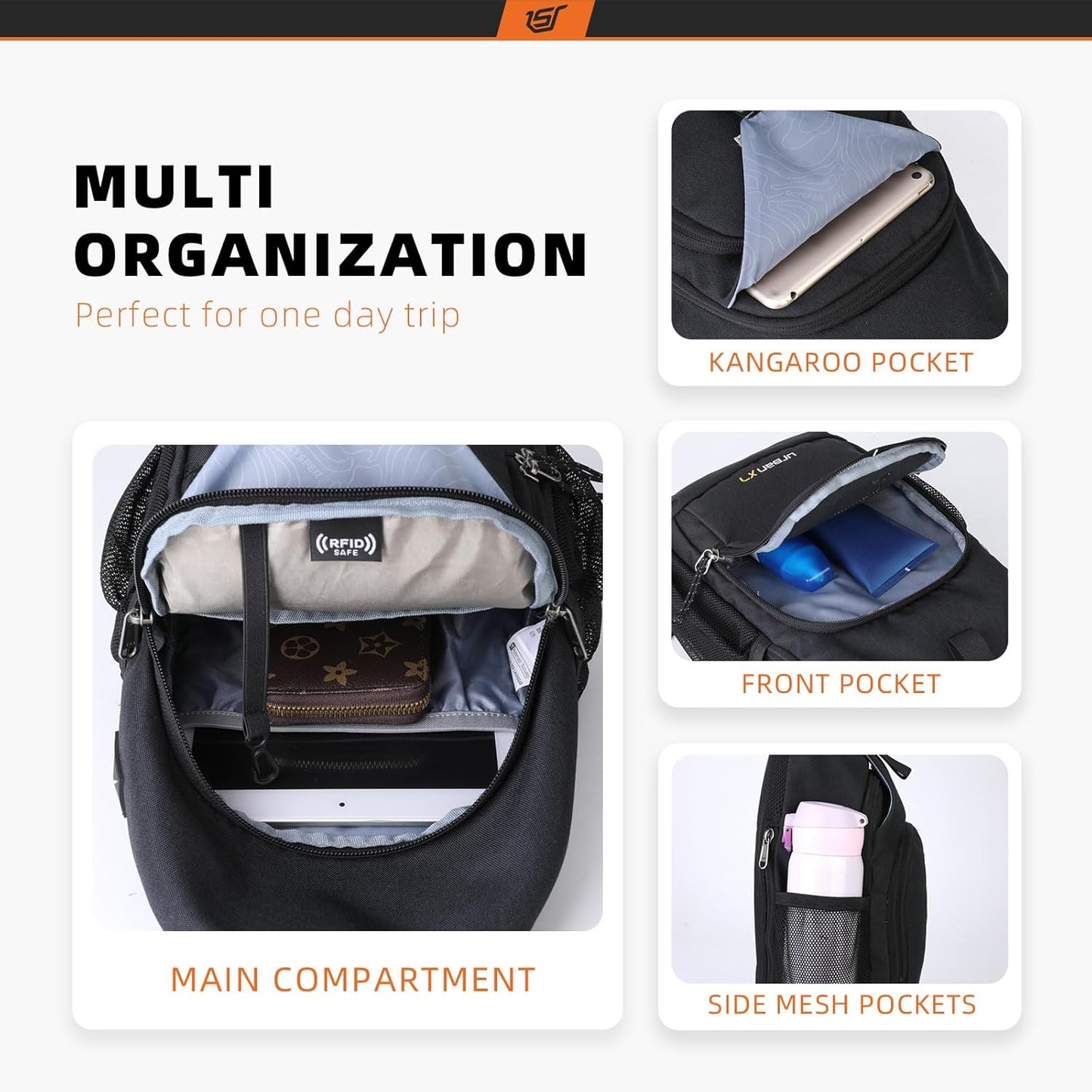 SKYSPER Sling Bag RFID Crossbody Sling Backpack Cross Body Shoulder Bag Travel Hiking Daypack for