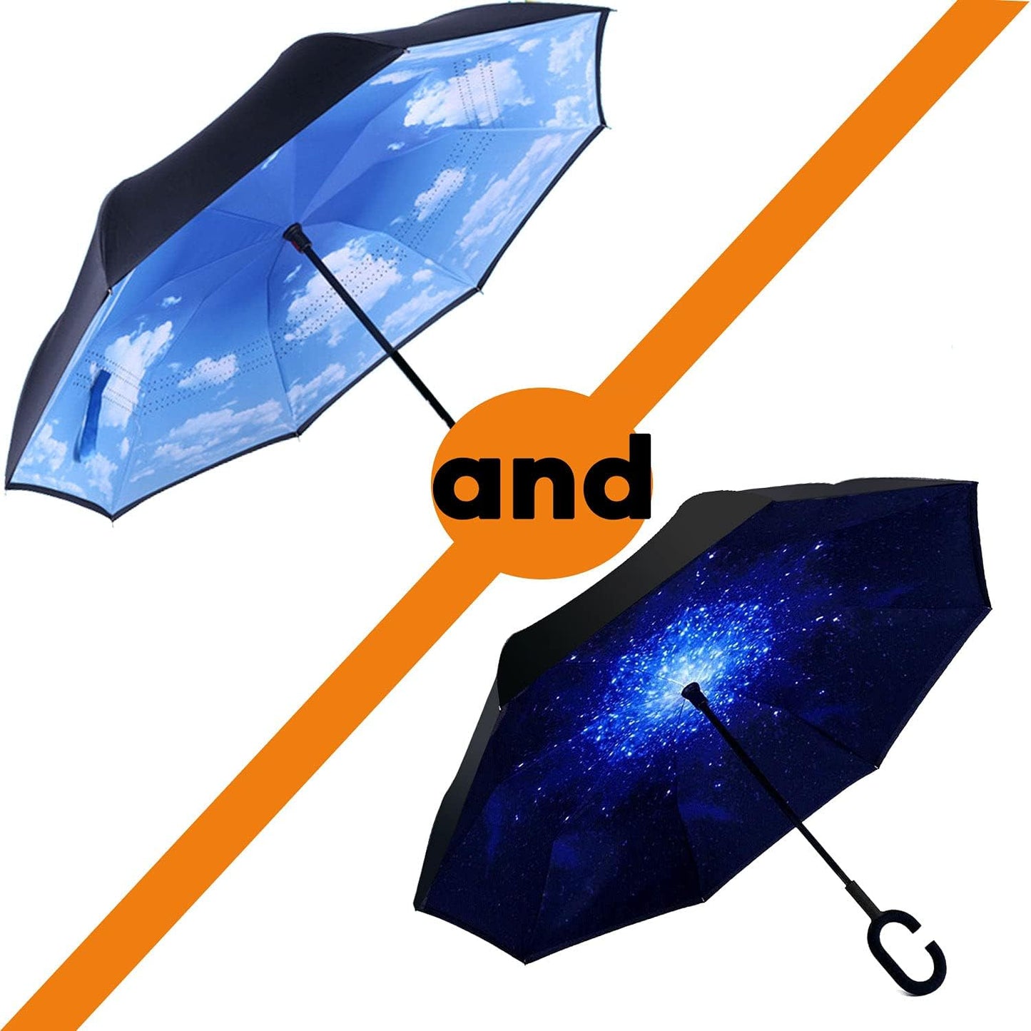 SIEPASA 49/56 Inch Inverted Reverse Upside Down Umbrella, Extra Large Double Canopy Vented Windproof Waterproof Stick Golf Umbrellas with C-shape Handle.