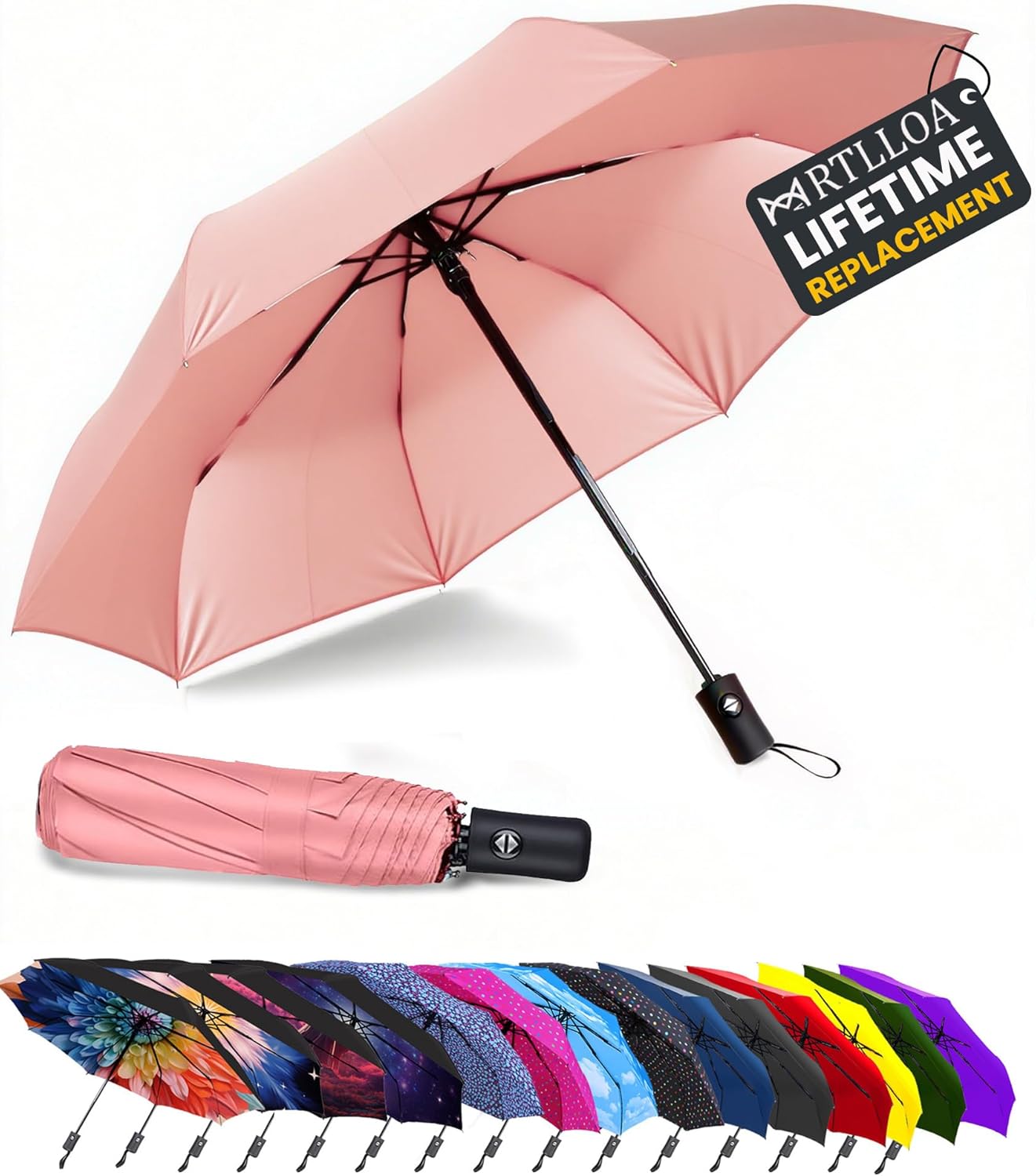 MRTLLOA 42/49 Inch Compact Windproof Travel Umbrella for Rain, Lightweight, Portable, Automatic, Strong, Waterproof Folding Umbrellas for Women, Men and Teenagers