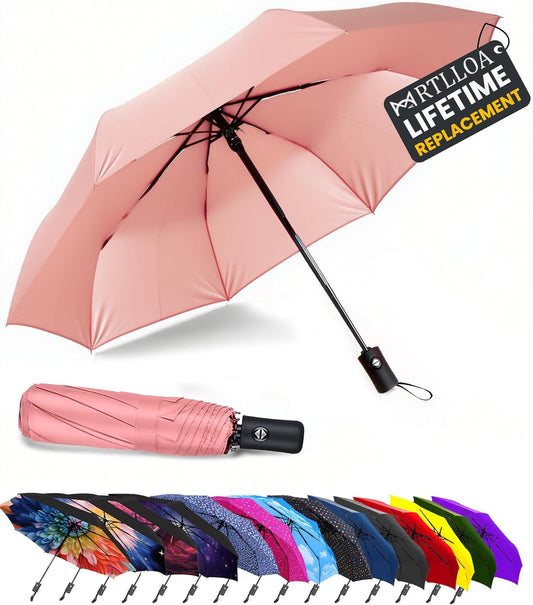 MRTLLOA 42/49 Inch Compact Windproof Travel Umbrella for Rain, Lightweight, Portable, Automatic, Strong, Waterproof Folding Umbrellas for Women, Men and Teenagers