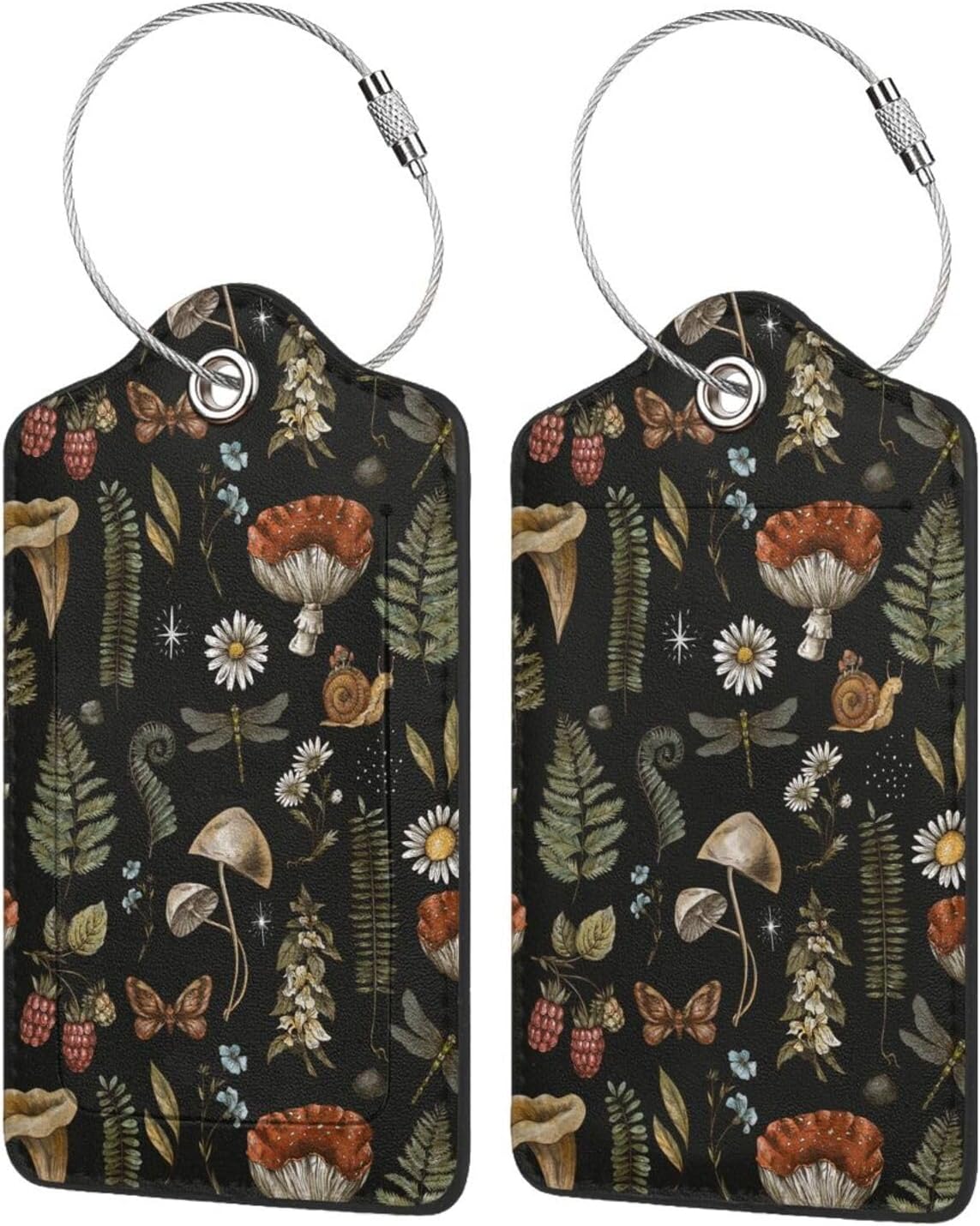 2 Pack Luggage Tag for Suitcase, Cute Leather Suitcase Tags Identifiers with Privacy Name Address Labels Durable Steel Loop for Women Men Girl Travel (Boho Mushroom)