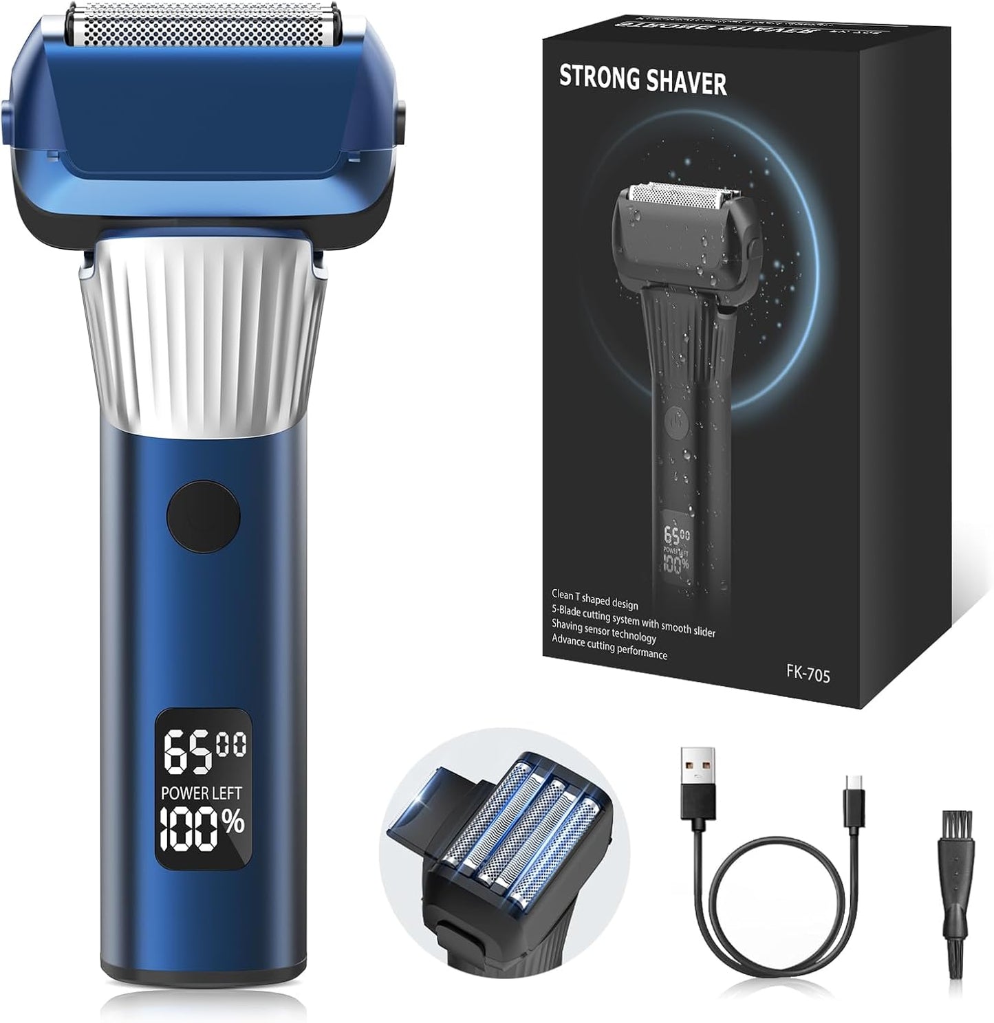 Electric Razor for Men, 2-Speed 5-Blade Electric Shavers for Men Face Cordless Rechargeable, Mens Foil Shaver Shaving Machine Wet Dry Men's Travel Razors for Man Close Shaving Face as Gift, Blue