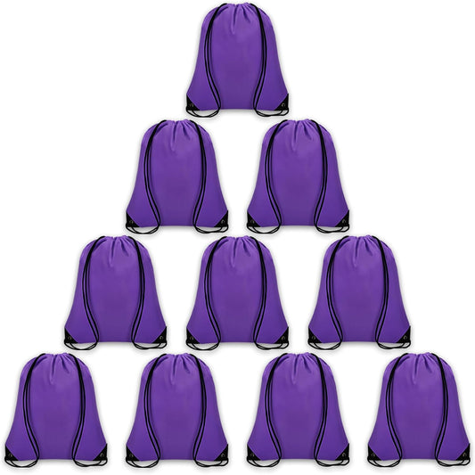 10Pcs Drawstring Backpack Bulk Cinch Bag, Drawstring Bags Polyester for Gym Sports Beach Party Trip (Purple)