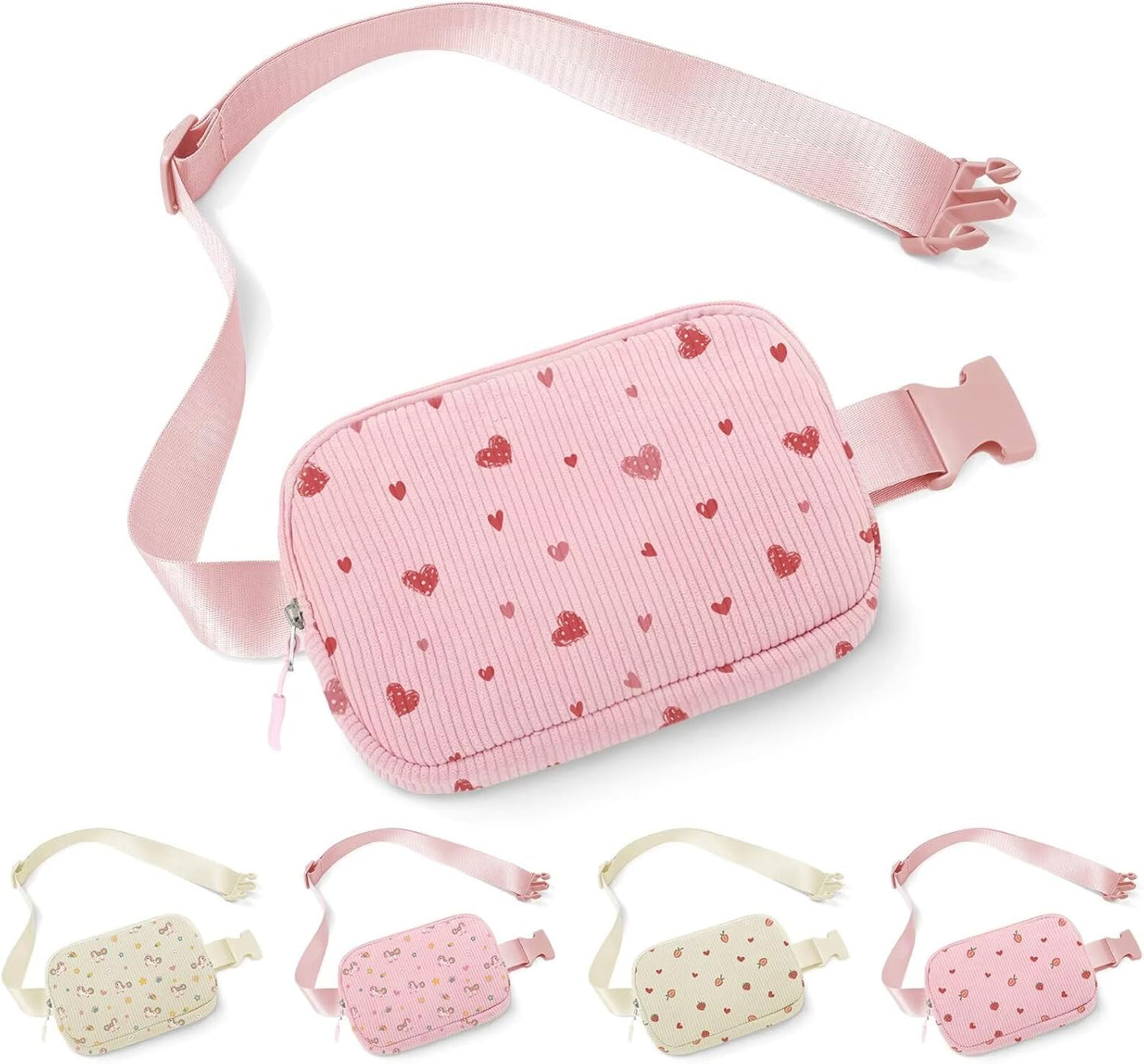 YOOLIFE Heart Fanny Pack for Girls - Purse for Teen Girls Kids Belt Bag Crossbody Bag Fashion Waist Pack, 4 5 6 7 8 9 10 11 12 Year Old Girl Gifts (Pink)
