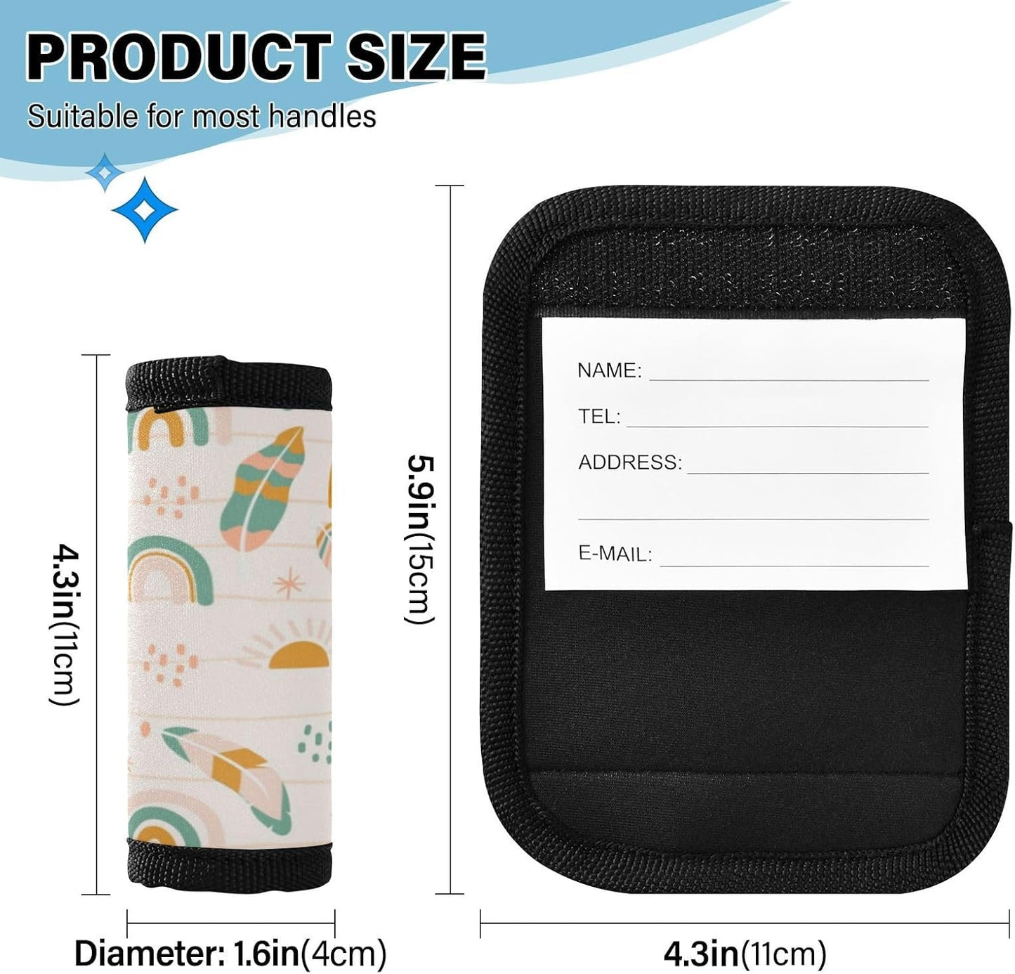 4Pcs Luggage Handle Wrap Suitcase Identifier Handle Covers Tags Soft Travel Bags Luggage Handle Gripper Accessories for Airplane Flying Boho Pattern