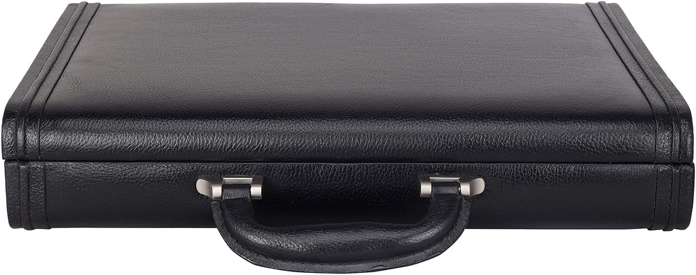 Full Grain Leather Briefcase Attache Case For Unisex Size L17xW3xH12 Inches Briefcase Bag (Black)