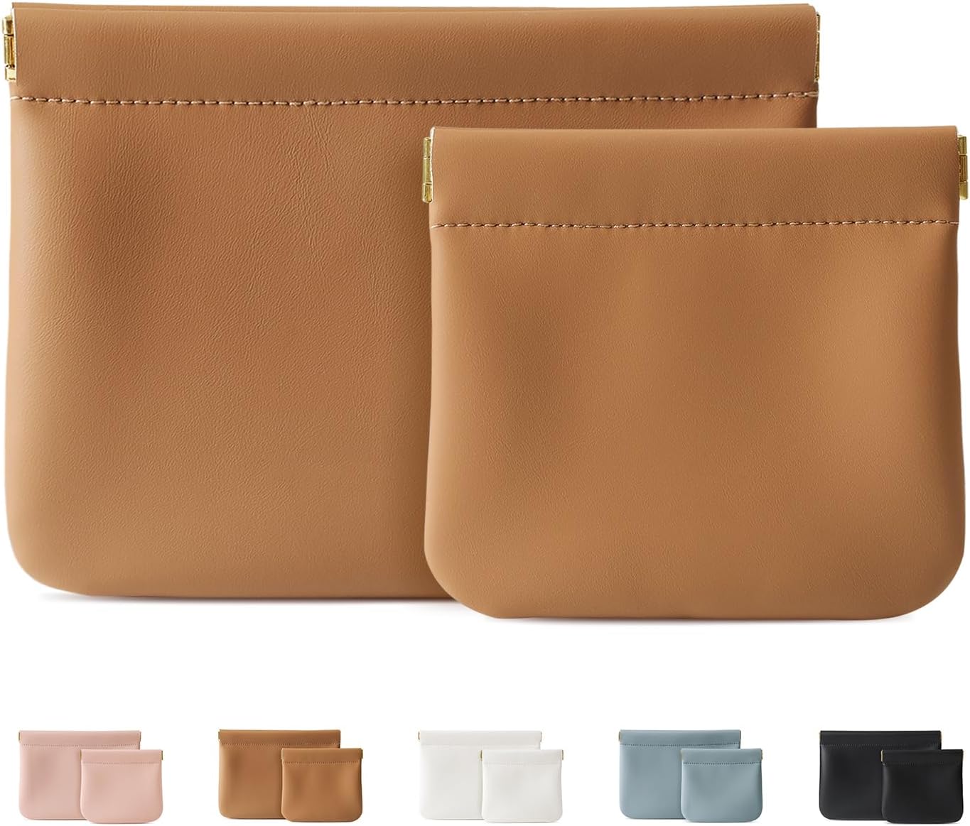 2 Pack Small Makeup Bag for Women, New Organosilicon Super Fiber Leather Mini Cosmetic Bag for Travel, Coin Purse Organizer Storage Pouch (Brown)