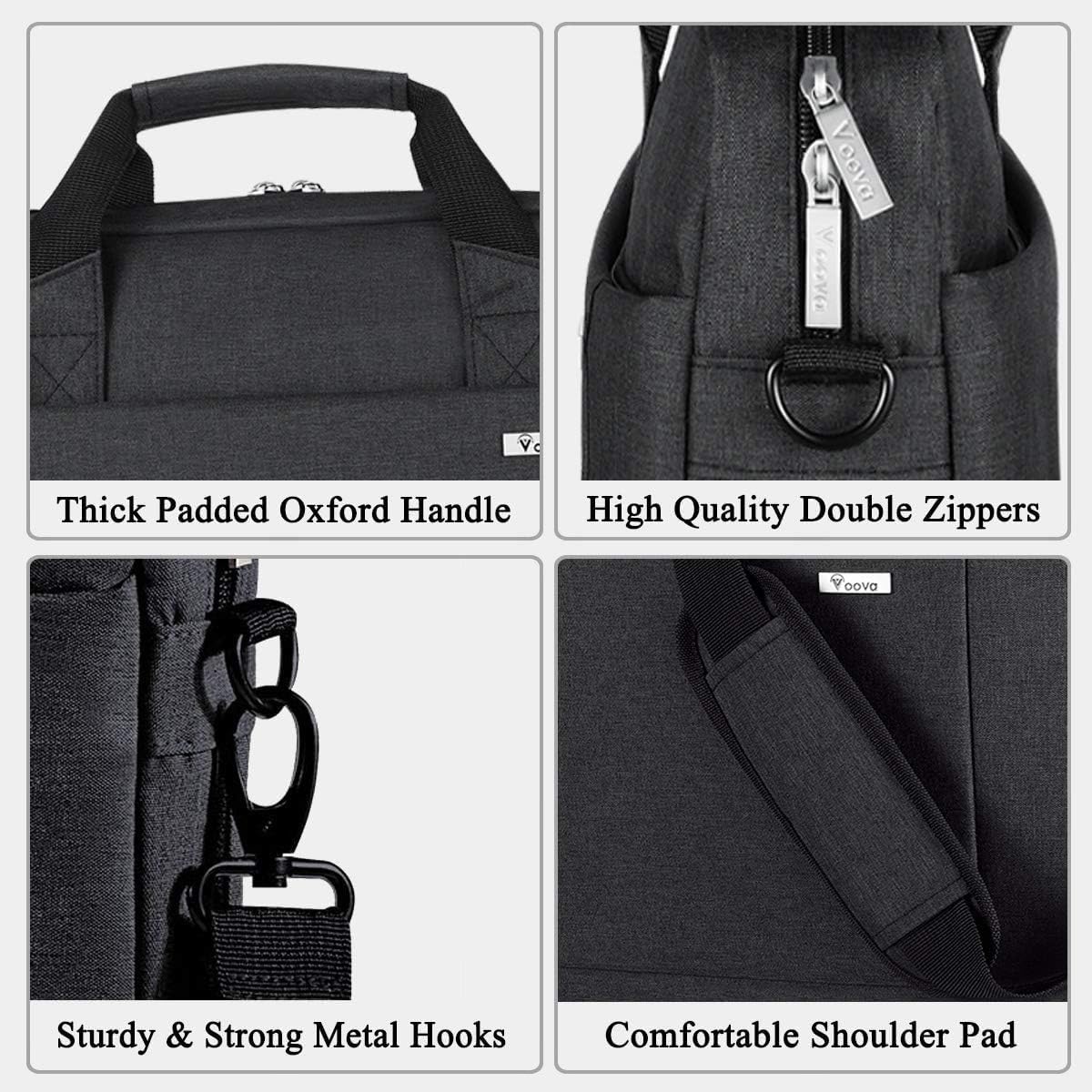 Voova Laptop Bag Case 15 15.6 16 Inch, Computer Sleeve Messenger Bag with Shoulder Strap Expandable Waterproof Business Briefcase for Men Women to Work Travel School, Fit 14-16 Inch Laptop, Black