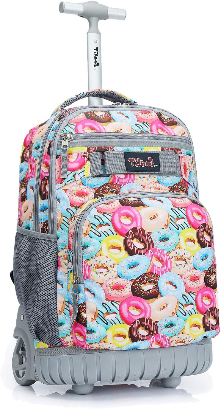 Tilami Rolling Backpack 18 inch Wheeled Backpack School College Student Travel Trip Boys and Girls