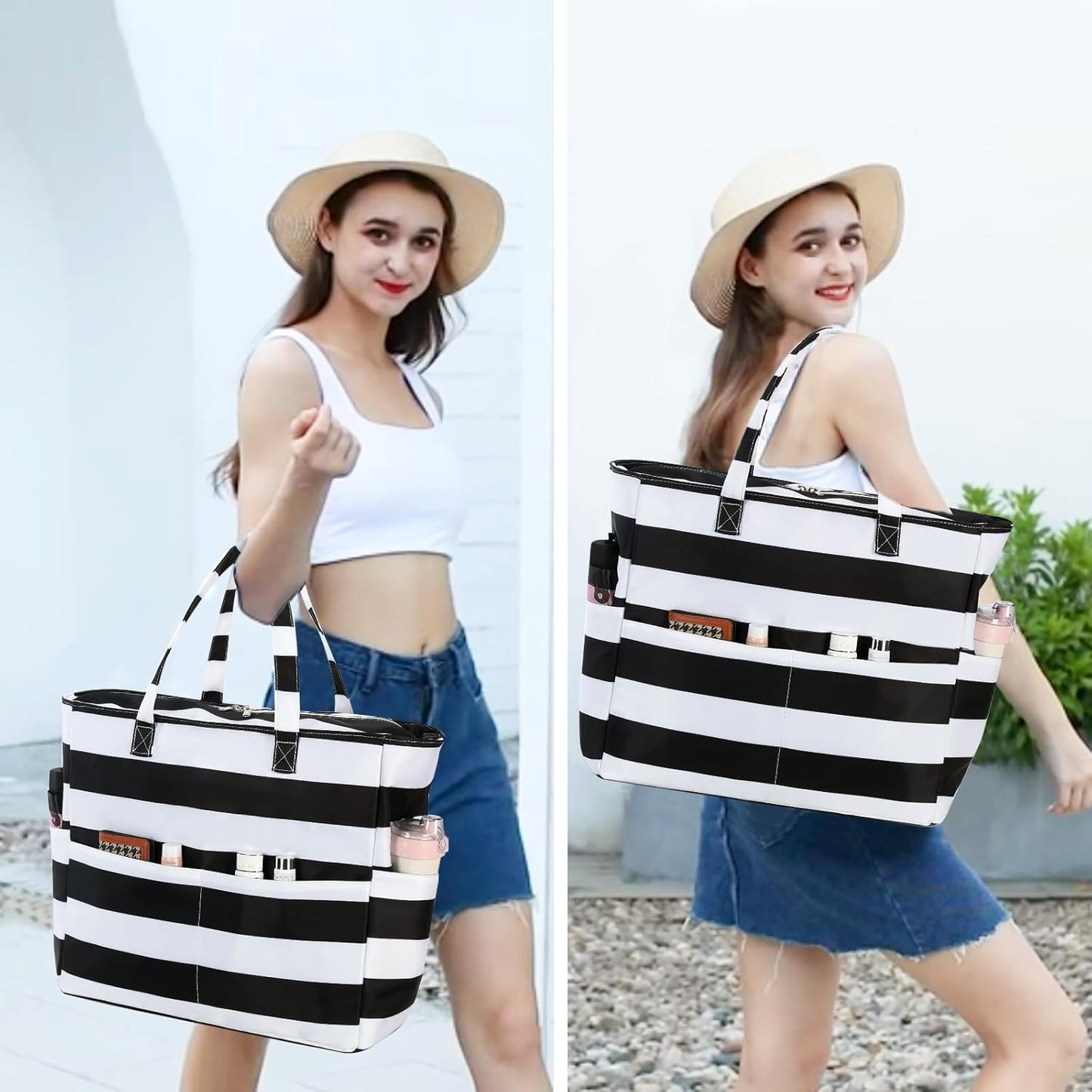 Bluboon Waterproof Beach Tote Pool Bags for Women Ladies Extra Large Carry On Bag With Wet Compartment for Weekender Travel