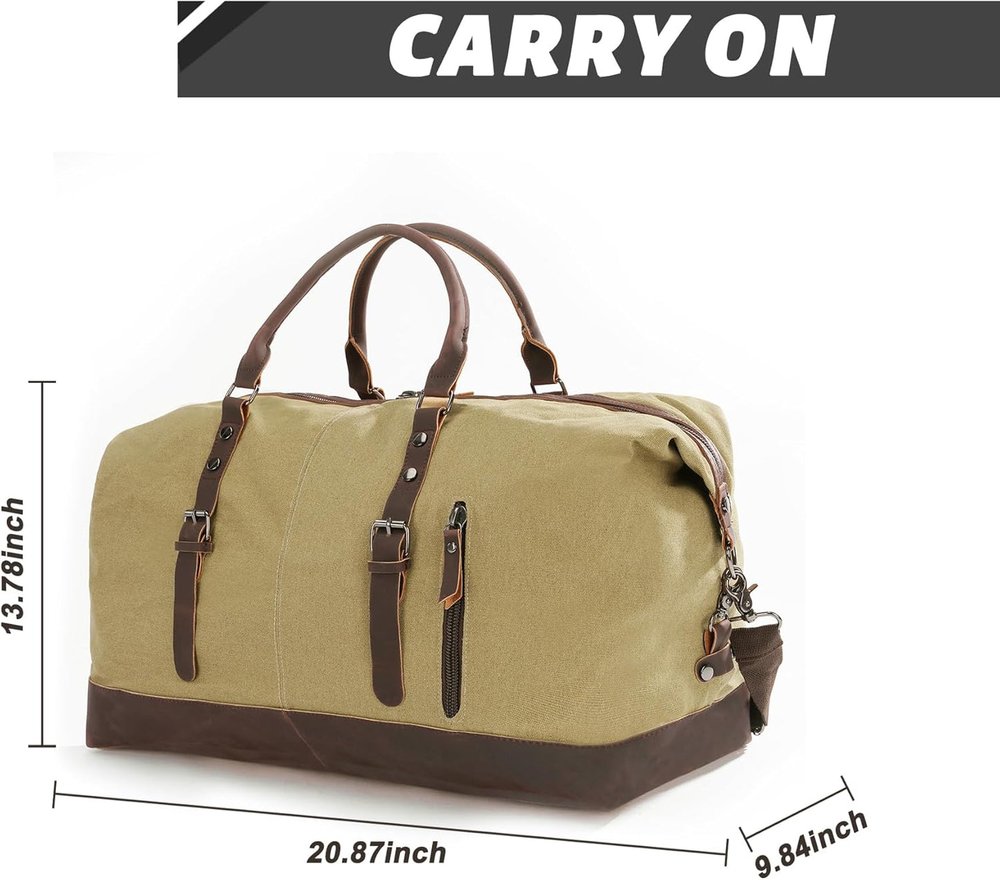 Weekender Travel Bag for Men & Women, Large Overnight Duffle Carry On Bag with Easy-Grip Handles, Gym Tote for Work, Weekend Trips, Sports (Khaki)