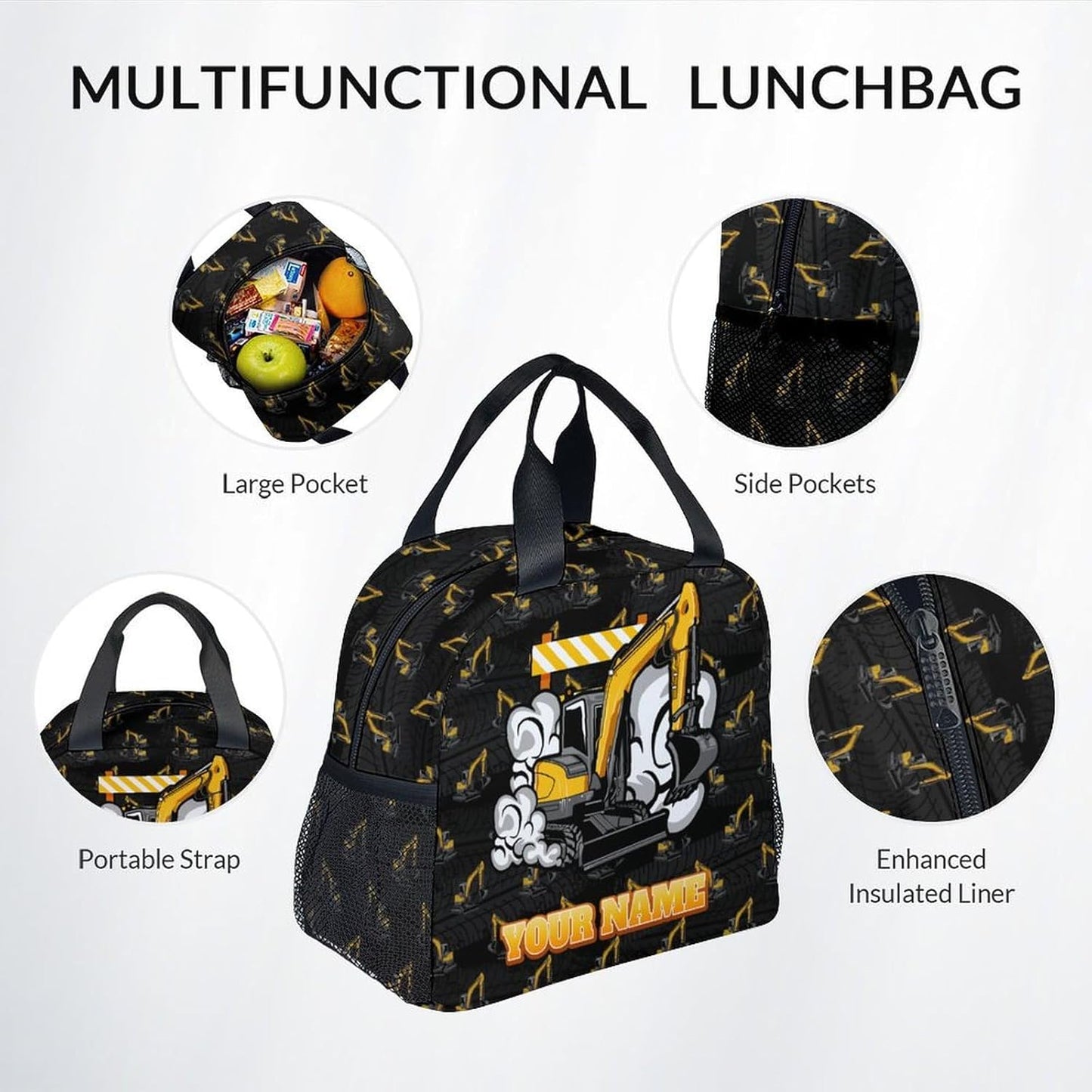 Backpack and Lunch Box for Boys - 17 Inch Custom Digger Bookbag Set for Kids - Personalized Cool 3