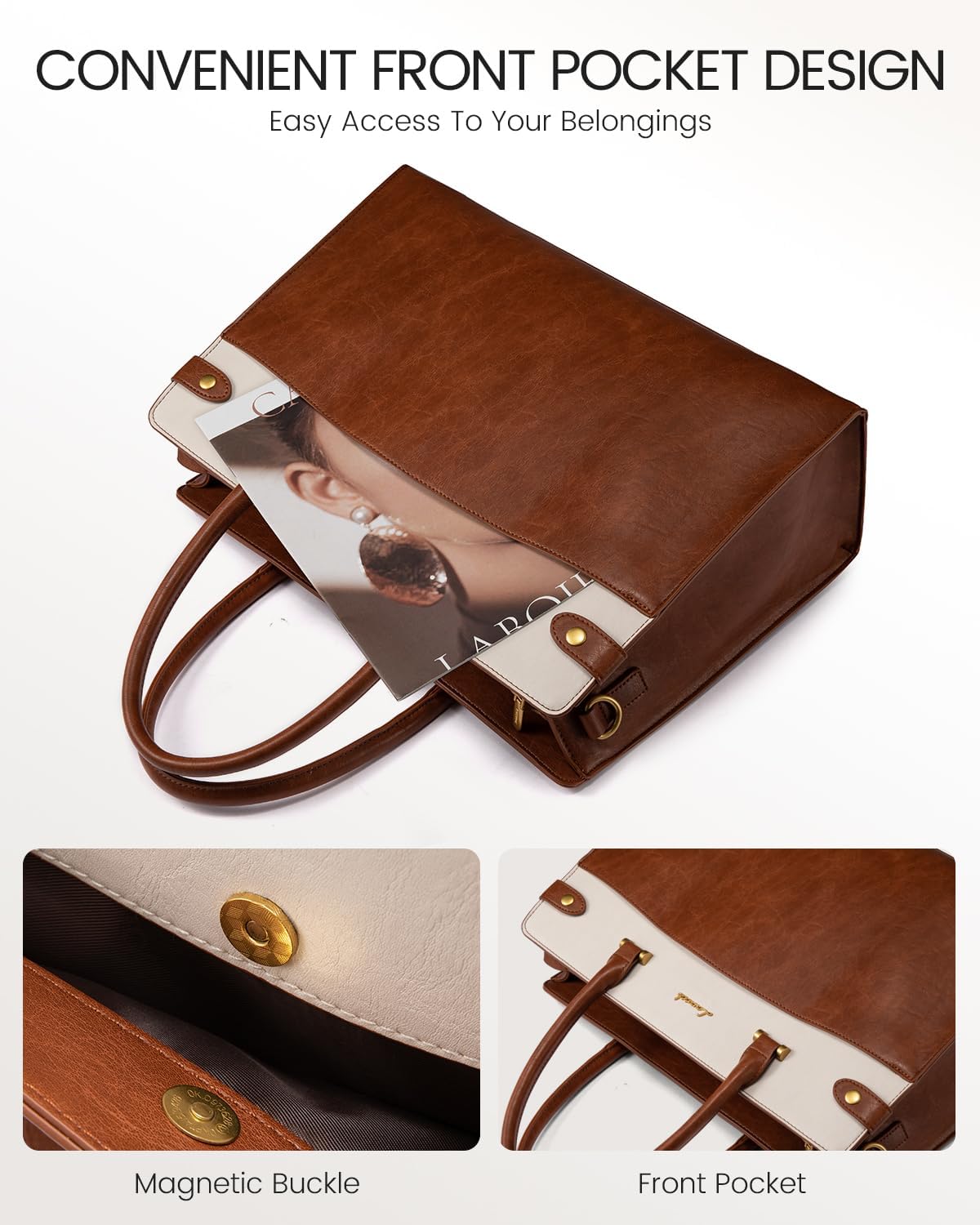 LOVEVOOK 17 Inch Laptop Tote Bag For Women Teacher Work Bag, Vintage Waterproof Leather Computer Bags For Laptops For Women, Laptop Purse Business Professional Briefcase Office Large Shoulder Handbag