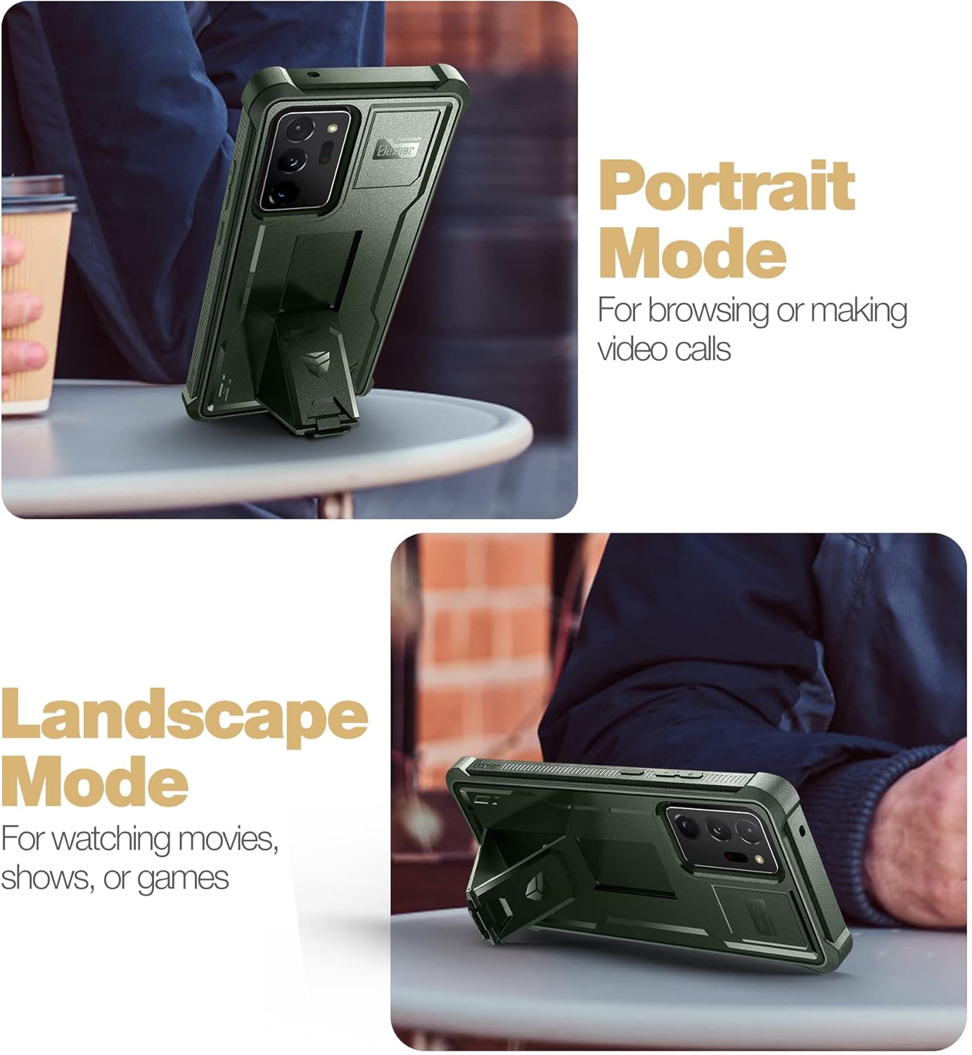 Dexnor for Samsung Galaxy Note 20 Ultra 5G Case, [Built in Screen Protector and Kickstand] Heavy Duty Military Grade Protection Shockproof Protective Cover for Samsung Galaxy Note 20 Ultra, Army Green