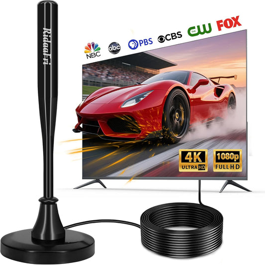 RidaaFri TV Antenna for Smart TV Indoor, HD Digital Antenna with Strong Magnetic Base, 360° Rotation for Enhanced Reception of Local Channels in 4K 1080P, Easy Installation with 16FT Coax Cable