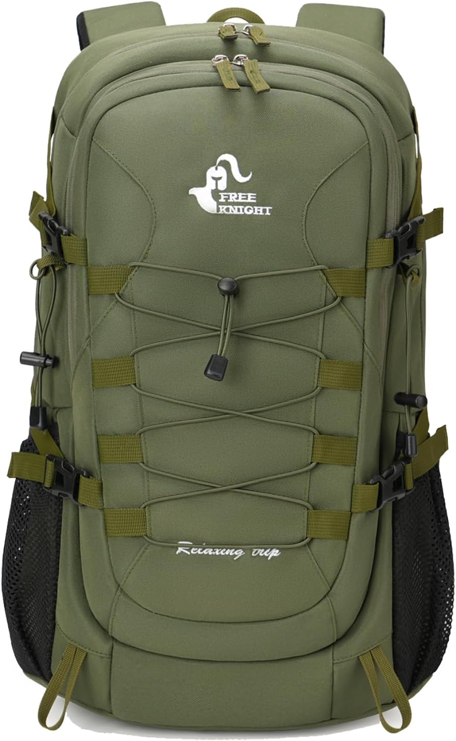 Bseash 40L Waterproof Hiking Camping Backpack with Rain Cover, Outdoor Sport Travel Bag Daypack for Climbing Skiing Cycling (Army Green)