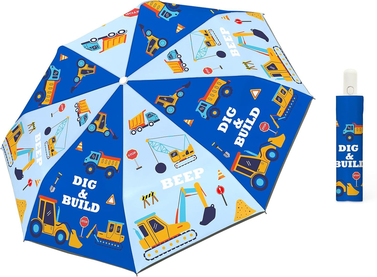 Autoamtic Kids Umbrella UV Resistant, Folding Compact Umbrella 360° Reflective Strip for Travel Outdoor, Lightweight Cute Kids Parasol Anti-rebound Safe for Toddler
