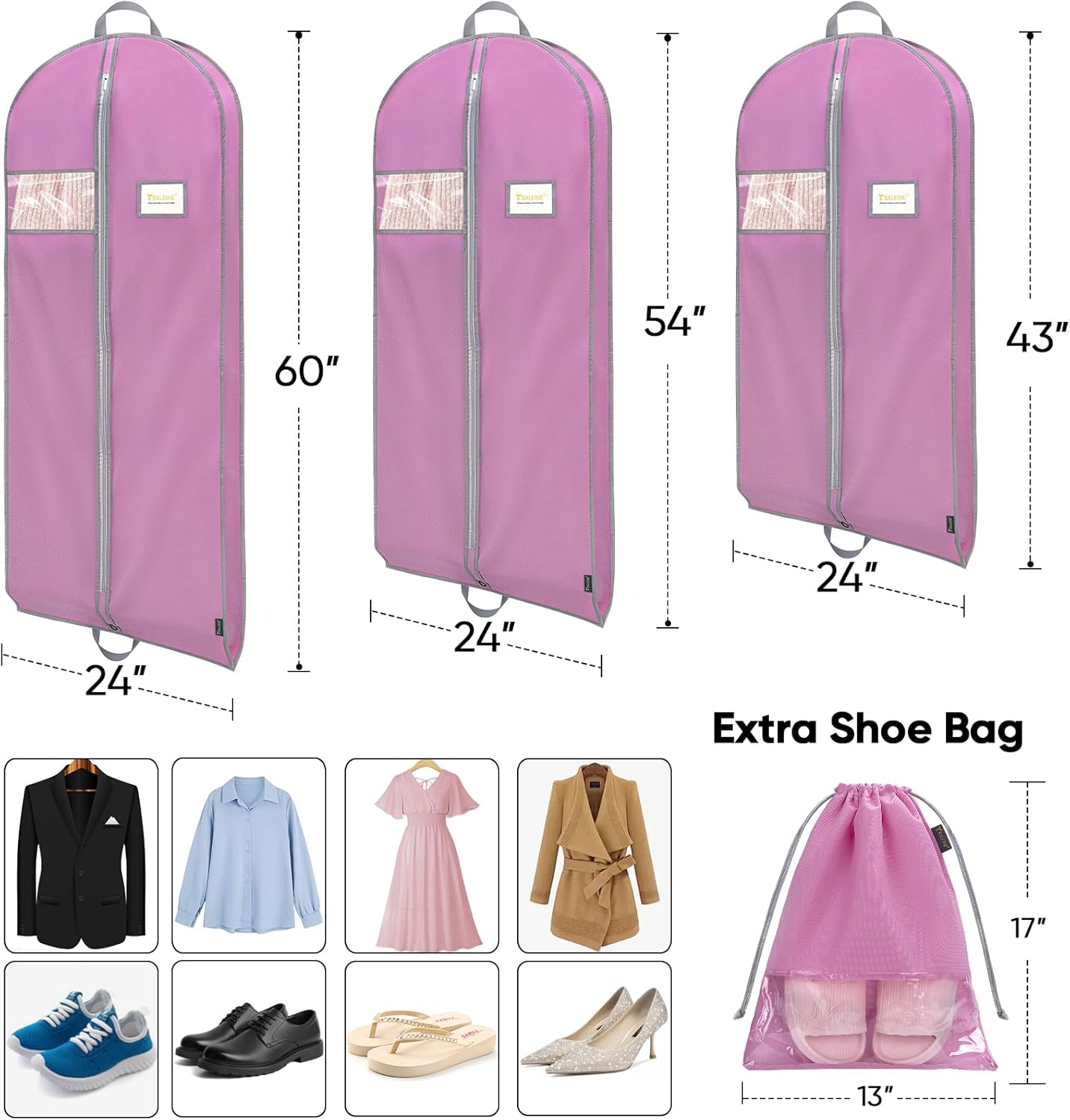 BALEINE 1PK Heavy Duty Garment Bag with Shoe Storage Travel Bag for Dresses, Suit, Coats Travel