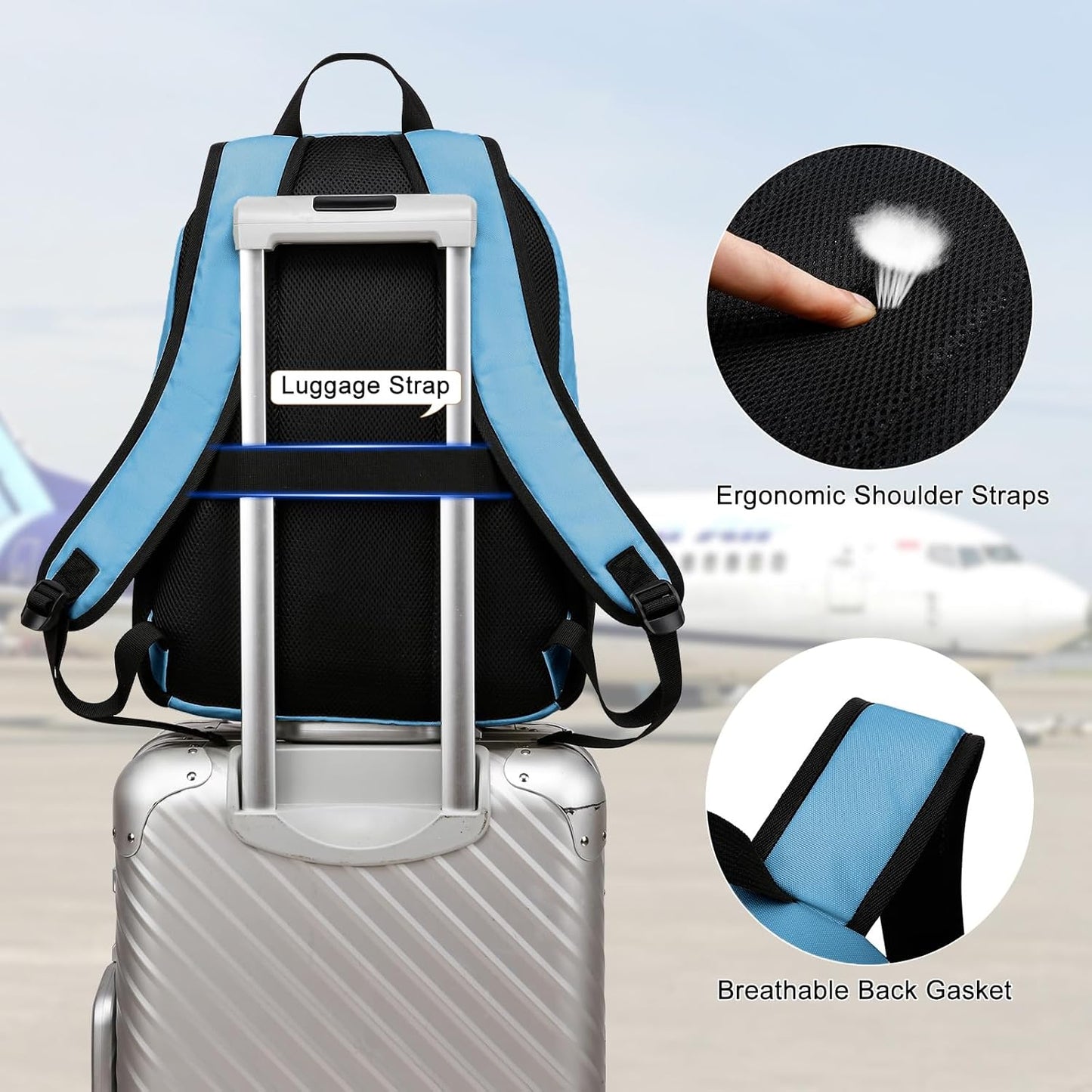 Backpack for School Teens Boys Girls, Lightweight Casual Backpacks for Men and Women, Classic Basic Water Resistant Casual Daypack, 15.6 Inch Laptop Bookbag for College High School, Light Blue