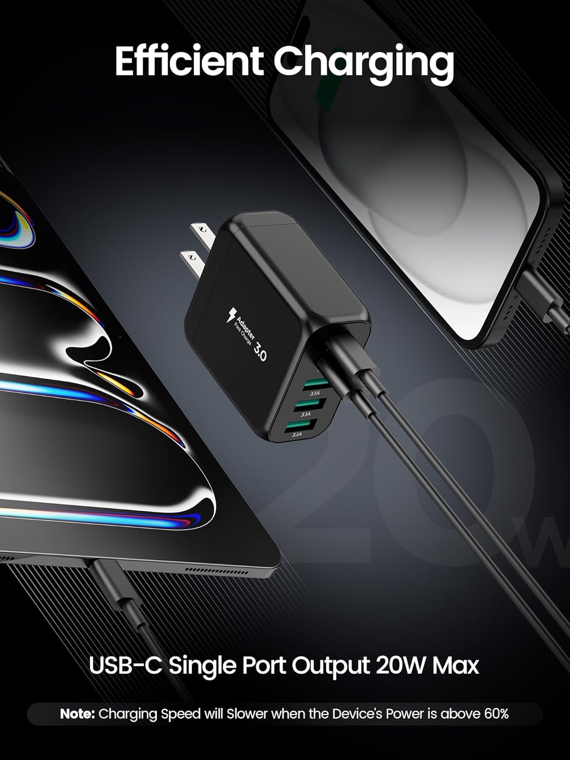 USB C Charger Block, [2-Pack] Type C Charger Fast Charging,50W 5-Port USB Wall Charger Multiport Type C Charging Block Cube for iPhone 17/16/15/14/13/12/11 Pro Max XS, iPad, Samsung & More
