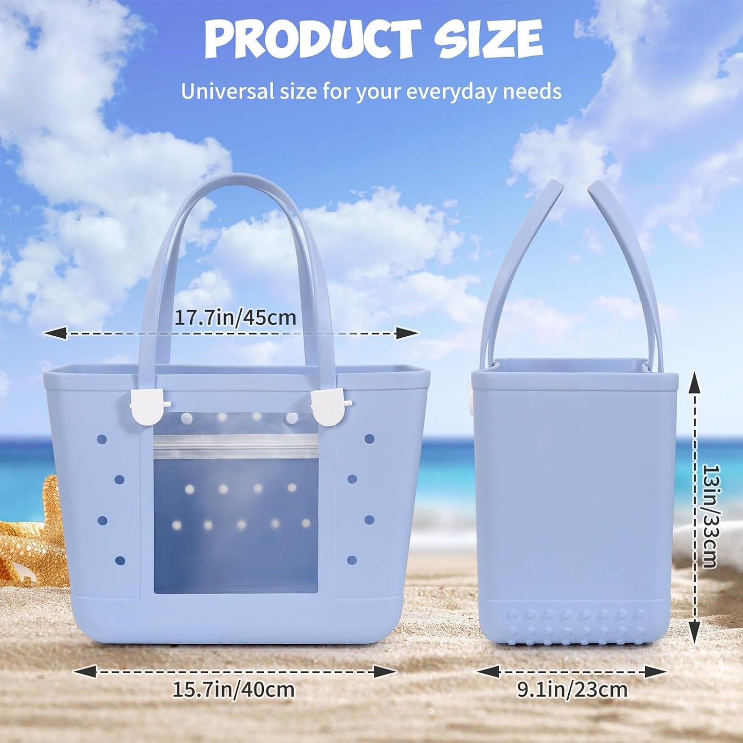 Rubber Beach Bag, Washable Moisture Resistant Durable Open Hole Tote Bag Beach Vacation Essentials