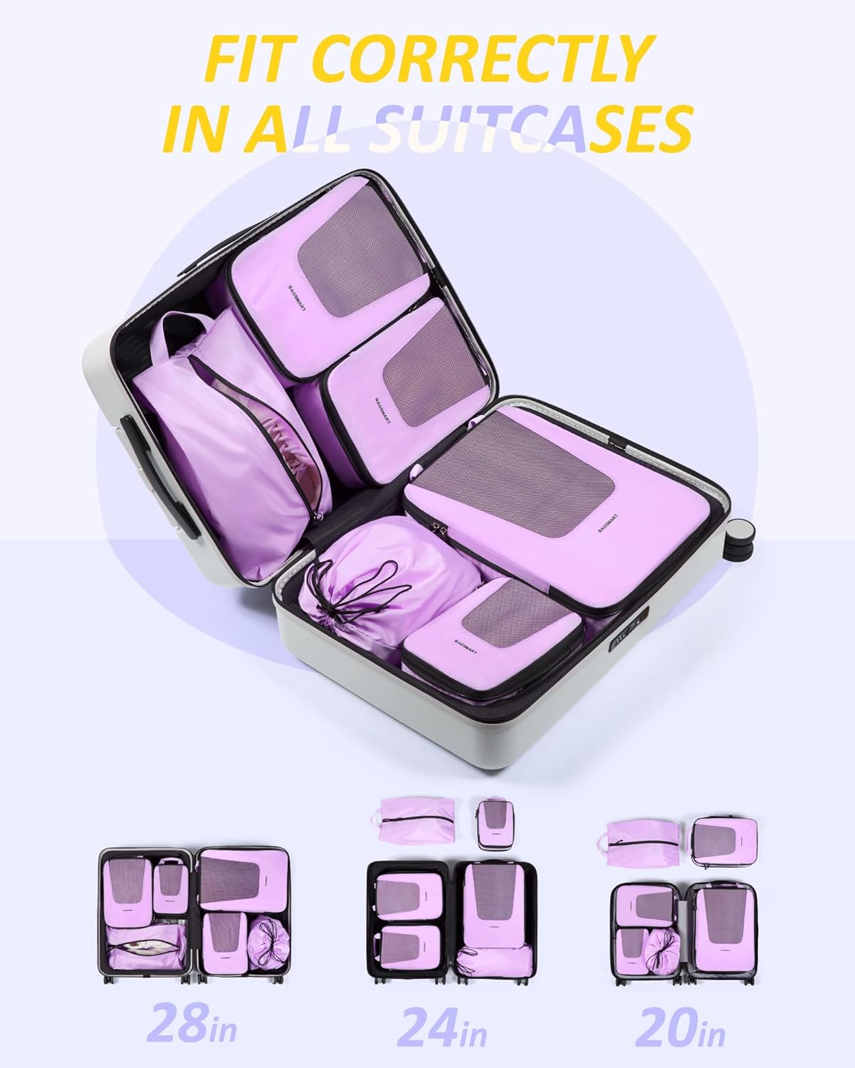 BAGSMART Compression Packing Cubes for Travel, 6 Set/5 Set/4 Set, Compression Suitcase Organizer Bags Set for Suitcases Travel Essentials, Lightweight Packing Organizers
