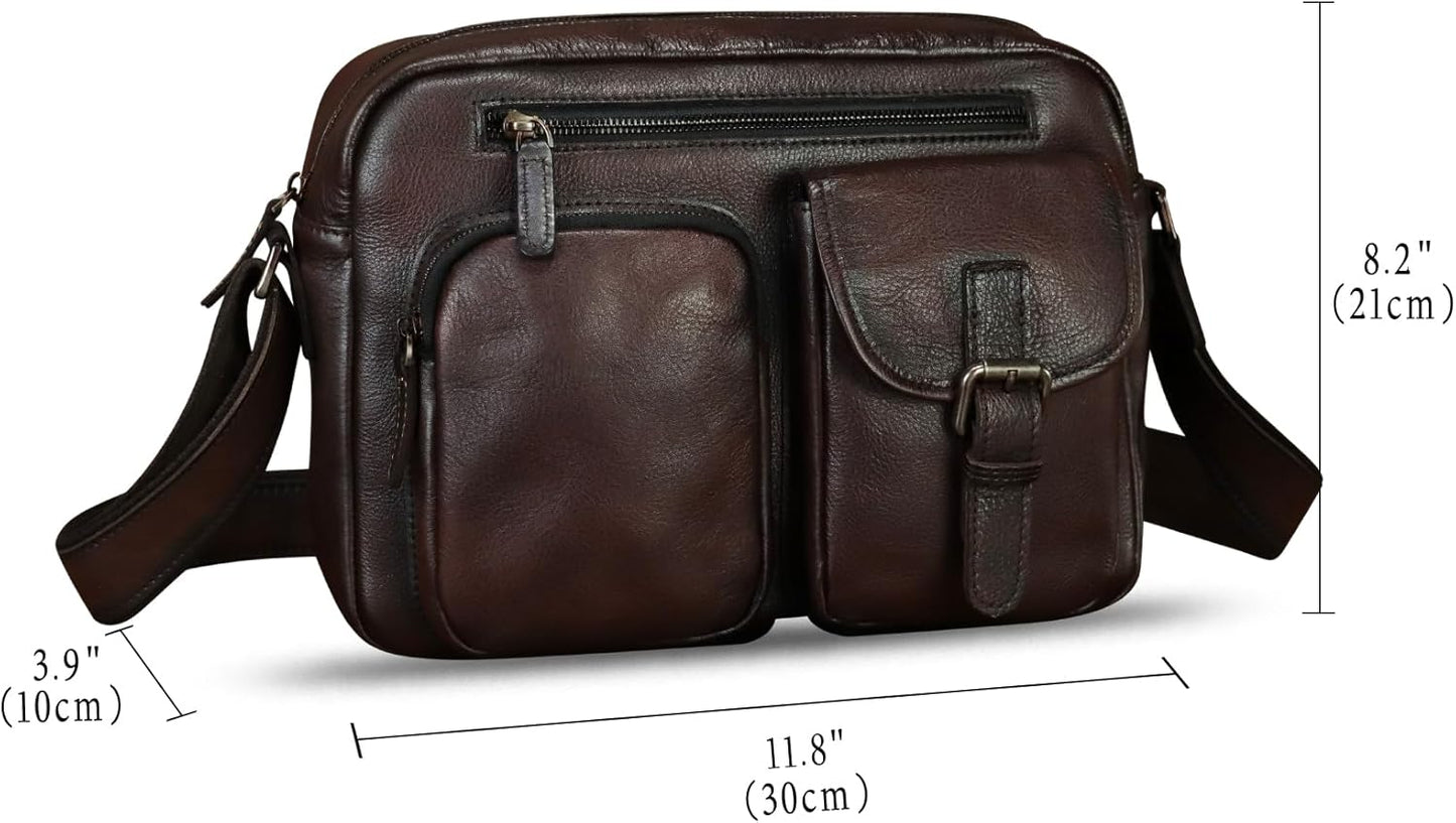 Genuine Leather Purse and Messenger Bag for Men Vintage Leather Shoulder Bag Briefcase Crossbody Satchel Bags with Strap