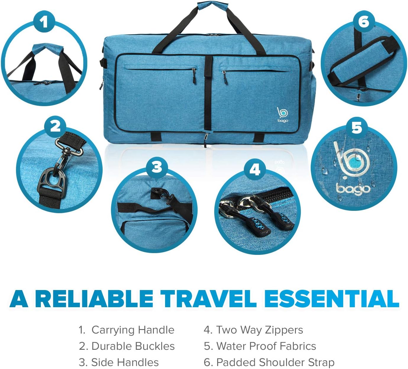 Bago Big XXL Foldable Duffel Bags for Traveling Women & Men - 140L Packable Duffle Bag for Travel