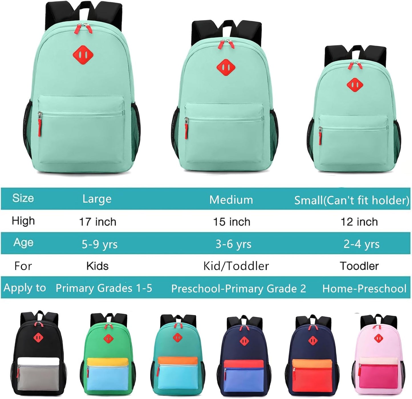 Preschool Backpack Kindergarten Toddler School Backpacks Primary School Backpack for Boys and Girls with Chest Buckle (Set Light Green, Large-17 H)