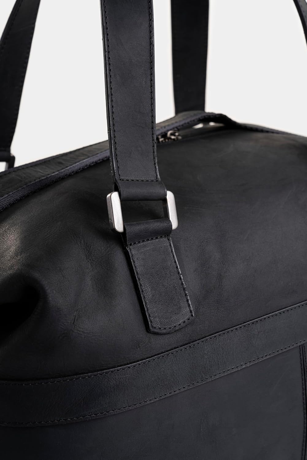 Black Top Grain Leather Duffle Bag for Men & Women - Large, Durable, Stylish Leather Travel Bag with Adjustable Shoulder Strap, Spacious Design for Weekend Getaways, Business, & Overnight Trips
