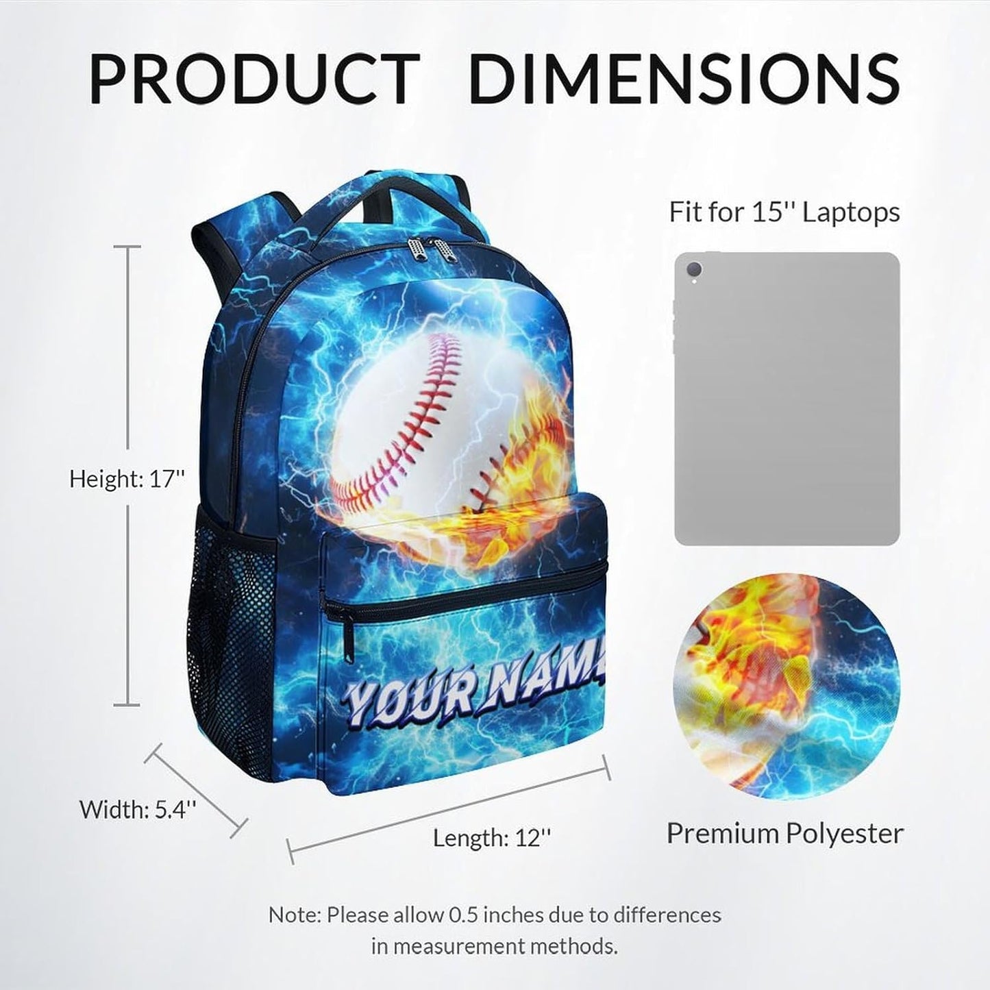 School Backpack for Boys - Personalized Baseball Backpacks for Kids - Custom Youth Bookbag with