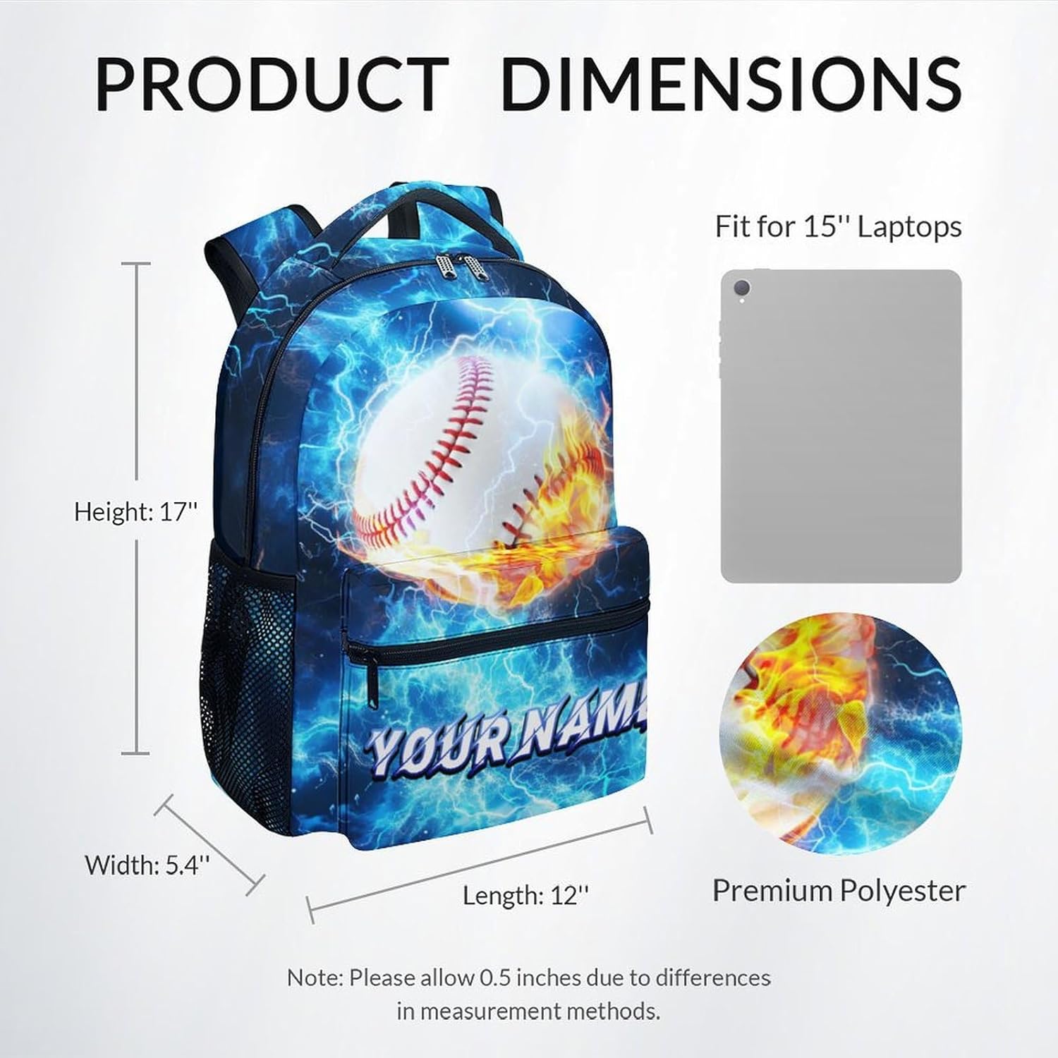 School Backpack for Boys - Personalized Baseball Backpacks for Kids - Custom Youth Bookbag with