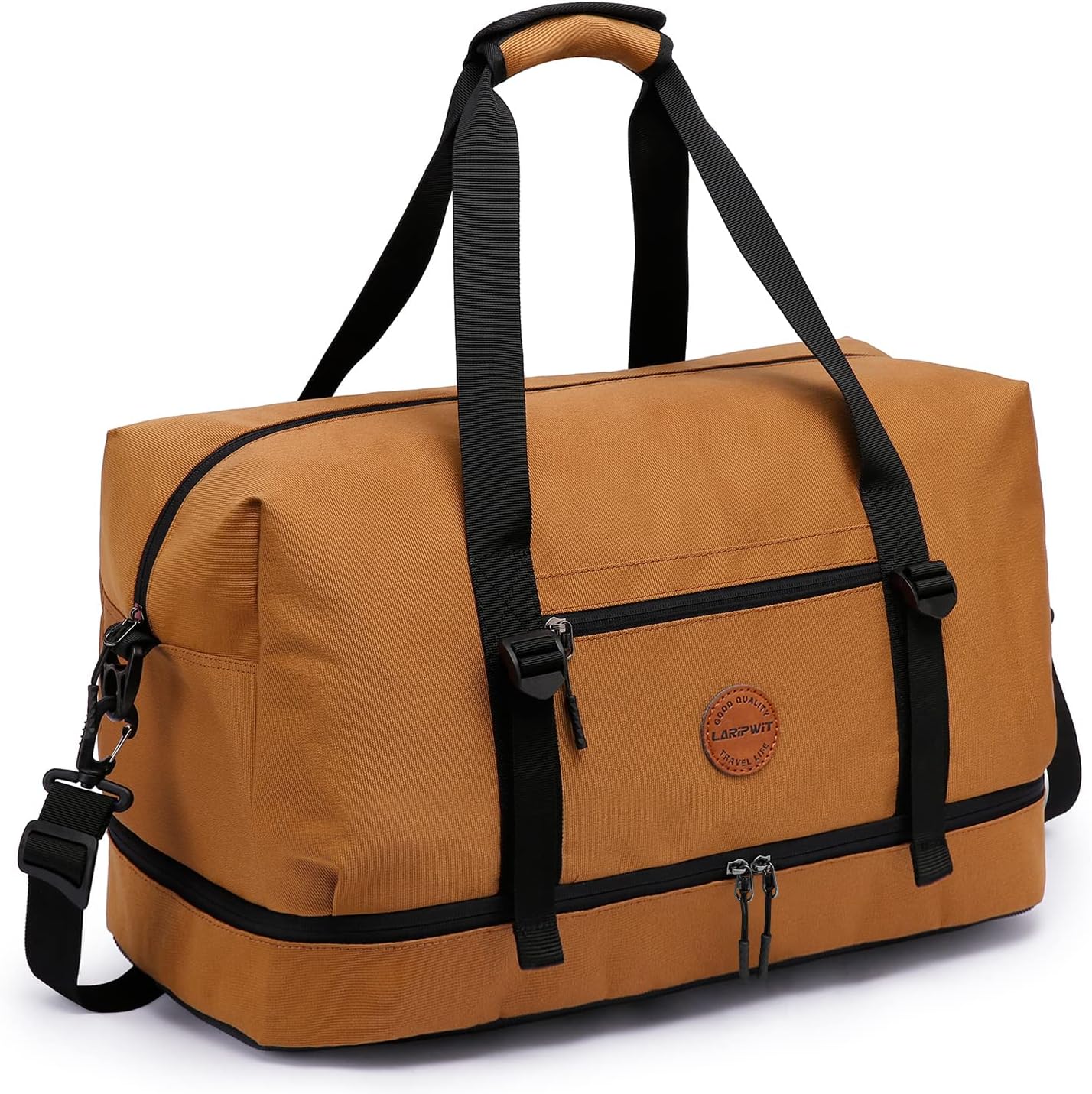 Laripwit Duffle Bag Large Size Gym Bags for Men Waterproof Travel Duffel Bag for Women Weekender Bag with Shoes Compartment Overnight Bag 55 L, Brown