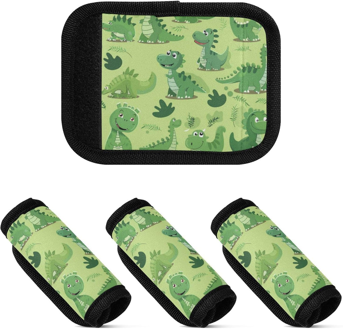4Pcs Luggage Handle Wrap Suitcase Identifier Handle Covers Tags Soft Travel Bags Luggage Handle Gripper Accessories for Airplane Flying Cute Dinosaur Green Cartoon