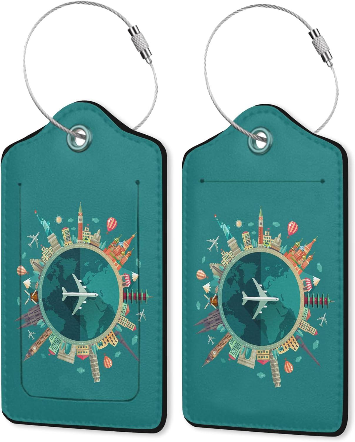 Luggage Tag,Go Travel Flight Views Luggage Tags for Suitcases with Privacy Name Id Card PU Leather Luggage Tags for Women/Men Travel