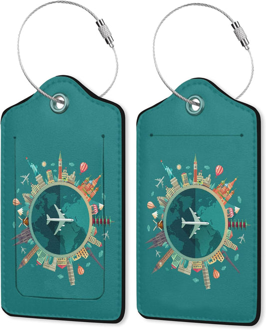 Luggage Tag,Go Travel Flight Views Luggage Tags for Suitcases with Privacy Name Id Card PU Leather Luggage Tags for Women/Men Travel