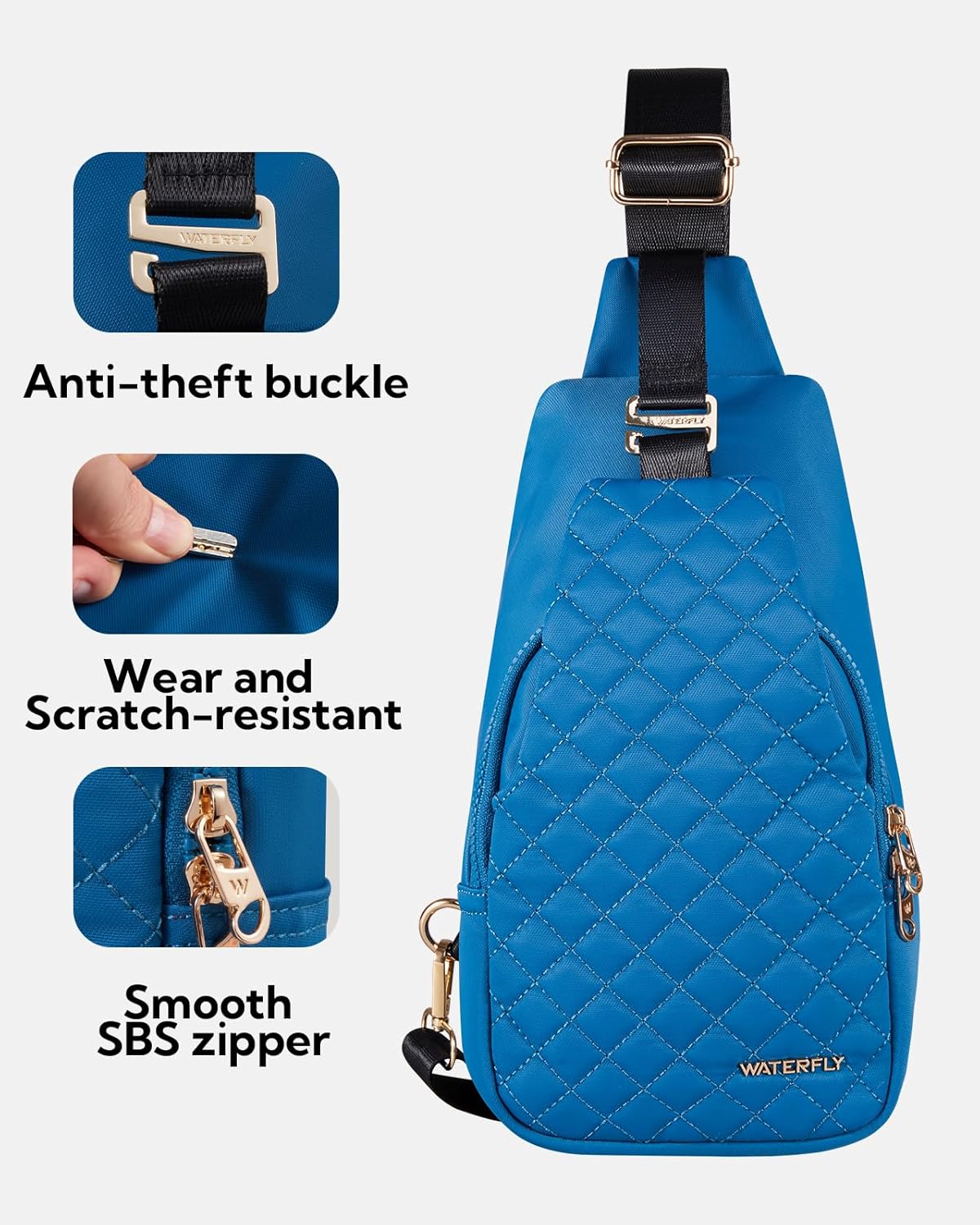 WATERFLY Small Crossbody Sling Backpack: Fashion Chest Crossbody Bag for Women Men Anti Theft Stylish Casual Daypack Trendy Travel Bags Lake Blue