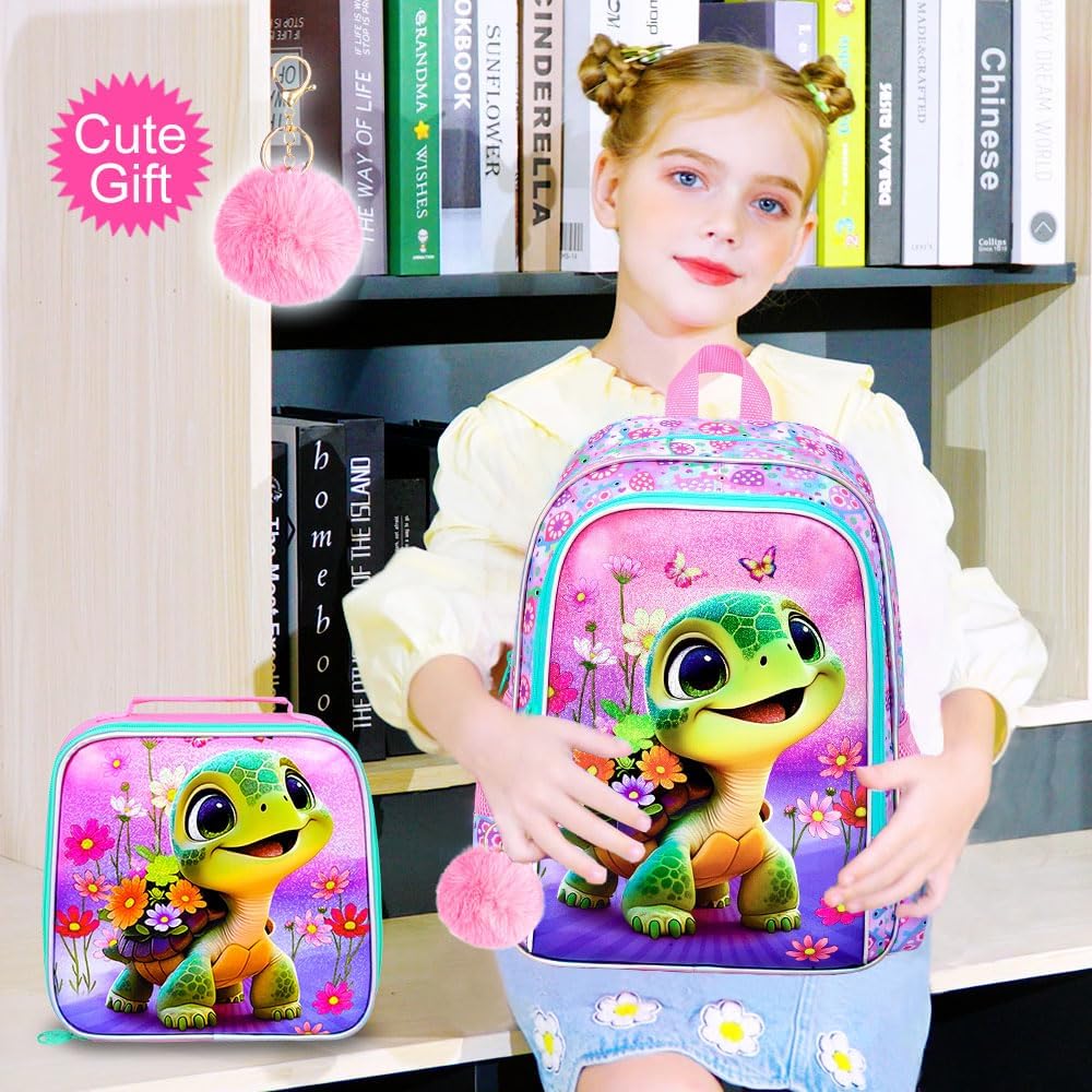 AGSDON 3PCS Kids Backpack for Girls, 16" Preschool Elementary Water Resistant School Bag, Girl Backpacks Set with Lunch Box Pencil Case
