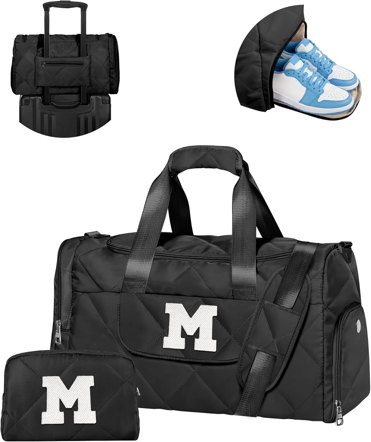 Gifts for Girl Teen Girls, Initial Duffle Bag for Travel, Birthday Gift Idea for Daughter Granddaughter Niece, Personalized Gifts for Her, Dance Bag with Makeup Bag, Girls Weekend Gifts