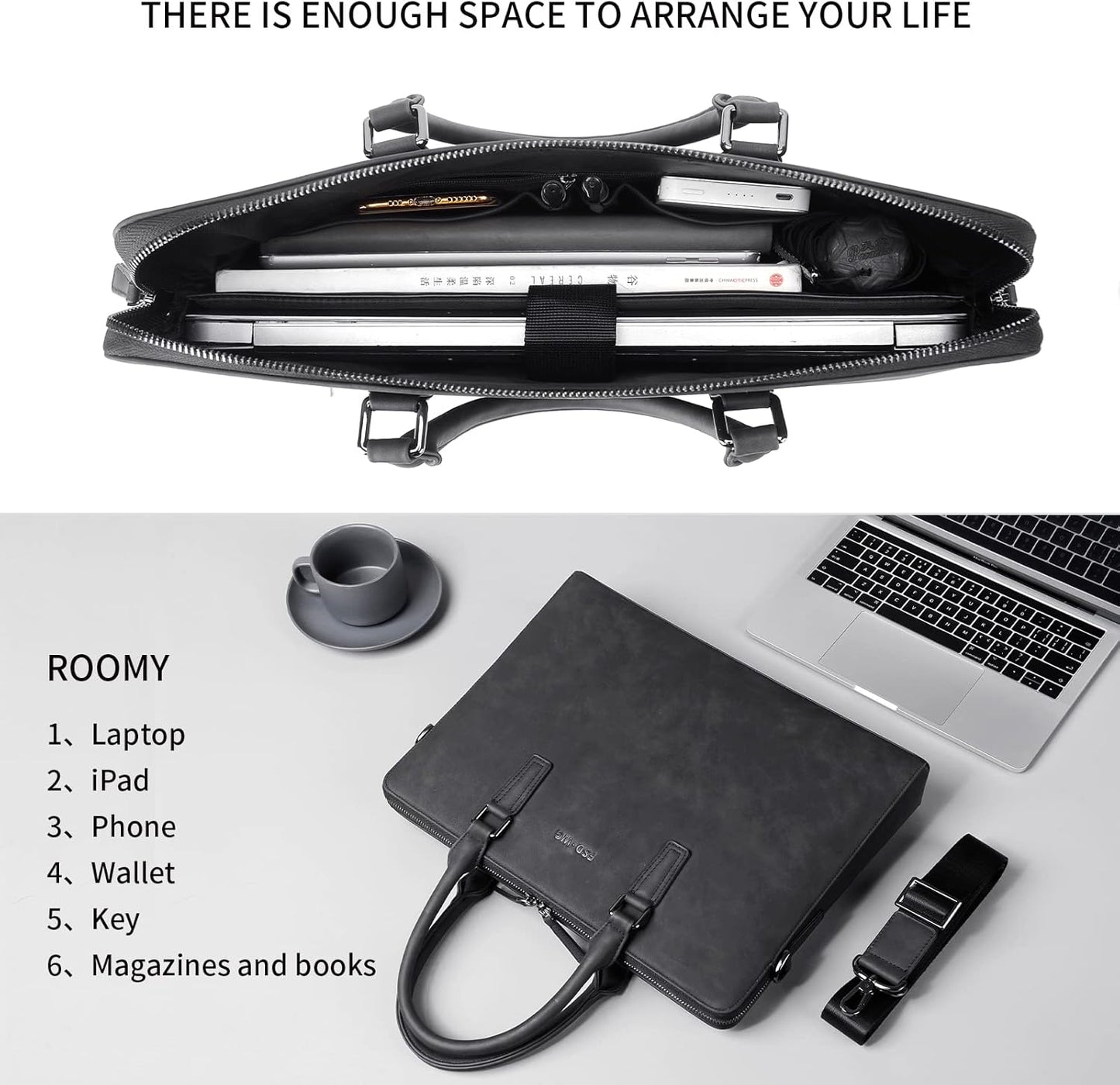 FSD. WG Business Bag Leather Messenger Bag Water Resistant Business Travel Briefcase Handbag Briefcase for Men