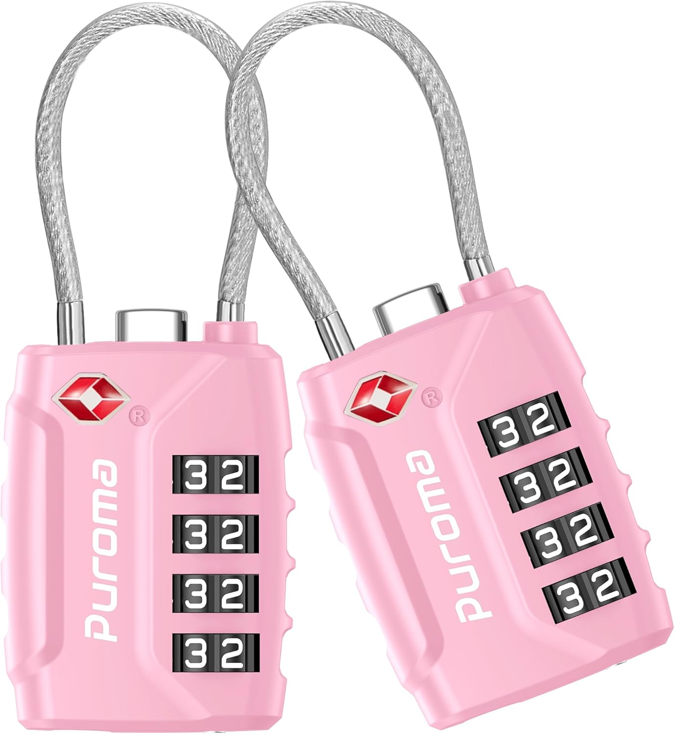 Puroma 2 Pack TSA Approved Luggage Locks, 4 Digit Combination Travel Locks Resettable Code Lock with Zinc Alloy Body for Suitcase, Toolbox, Backpack, Bag, Gym Locker (Pink)