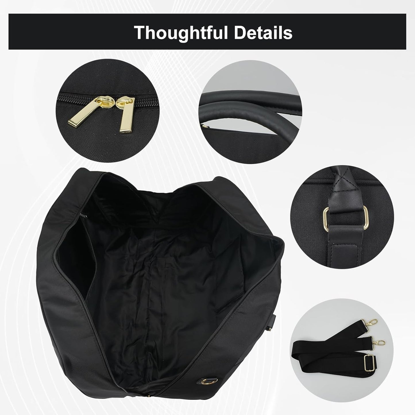 Travel Duffle Bag for Women & Men - Weekender Overnight Bag, Large Carry-On Gym Bag, Sports Duffel, Hospital Bag, Yoga Tote,Work Bag & Trolley Sleeve (Black)