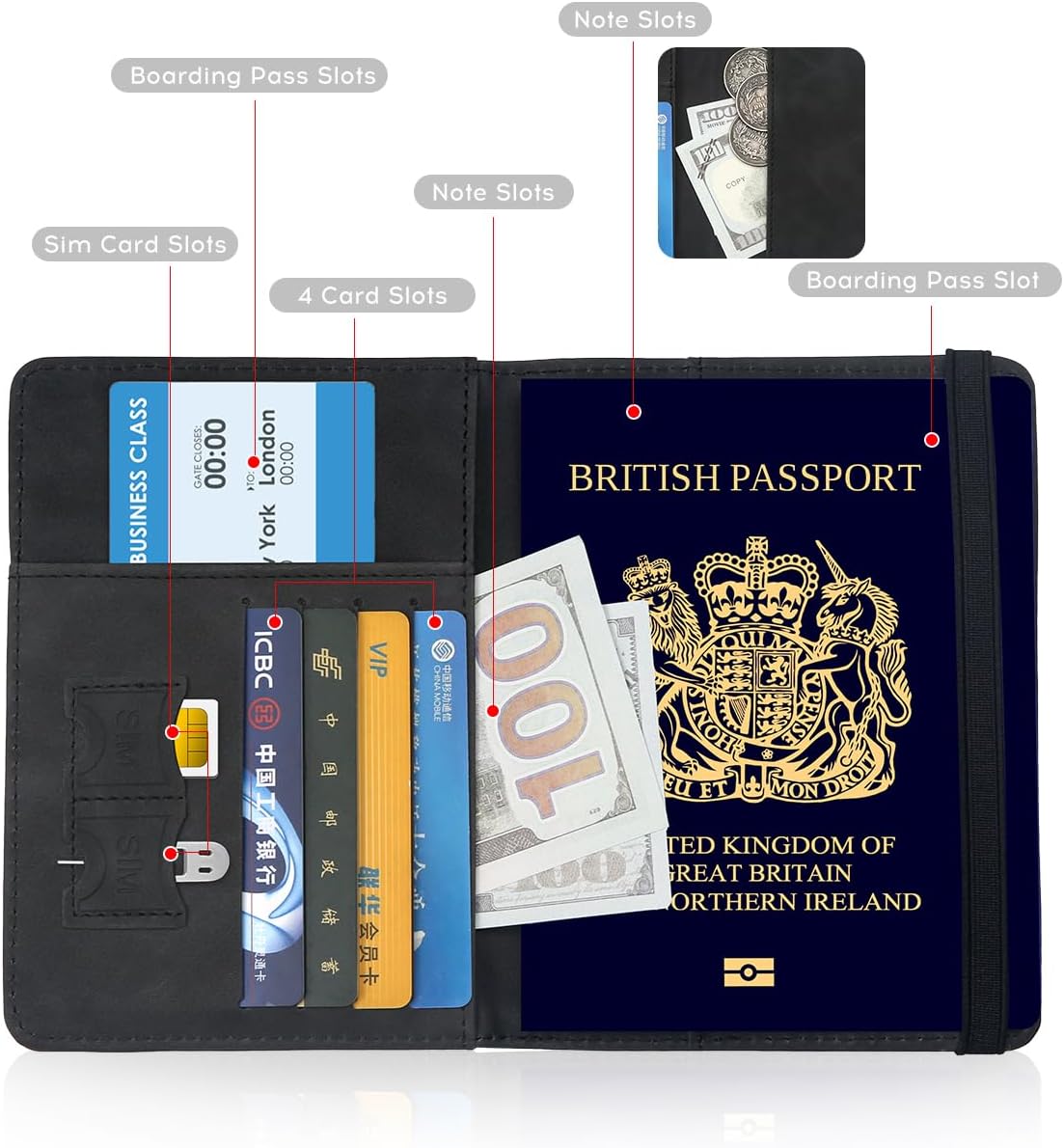 ILIYAH-Passport Cover-Passport Holder Travel Wallet-RFID-Blocking Passport Case Travel Accessories Card Holder Wallet Unisex Travel Gifts（Black）