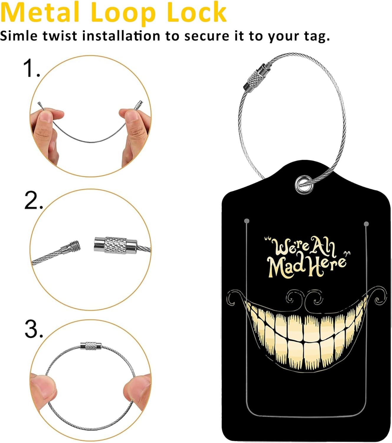 2 Pack Luggage Tag for Suitcase,Black Scary Halloween Smile PU Leather Suitcase Tags Identifiers